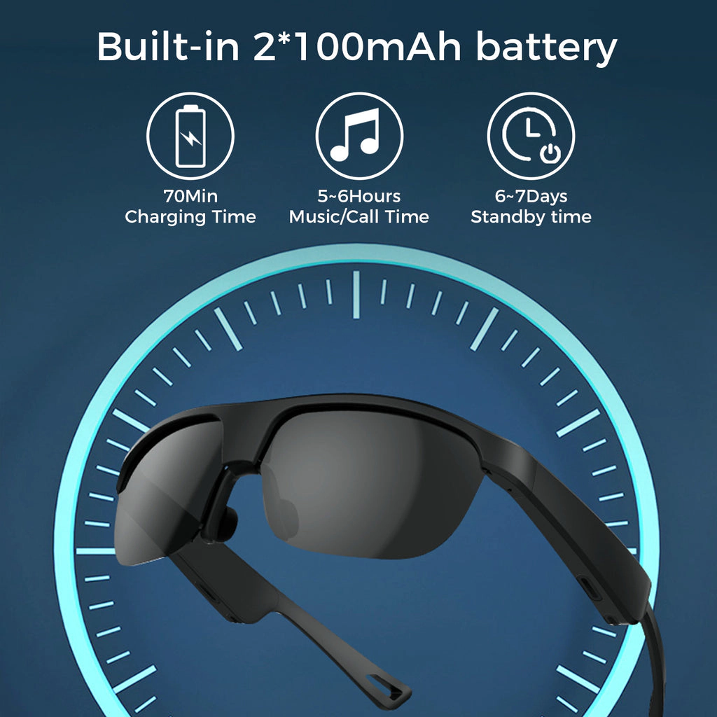 Alpha Digital Polarized Black Lenses, Bluetooth Audio/Mic, IP65 & 5Hr - Smart Glasses