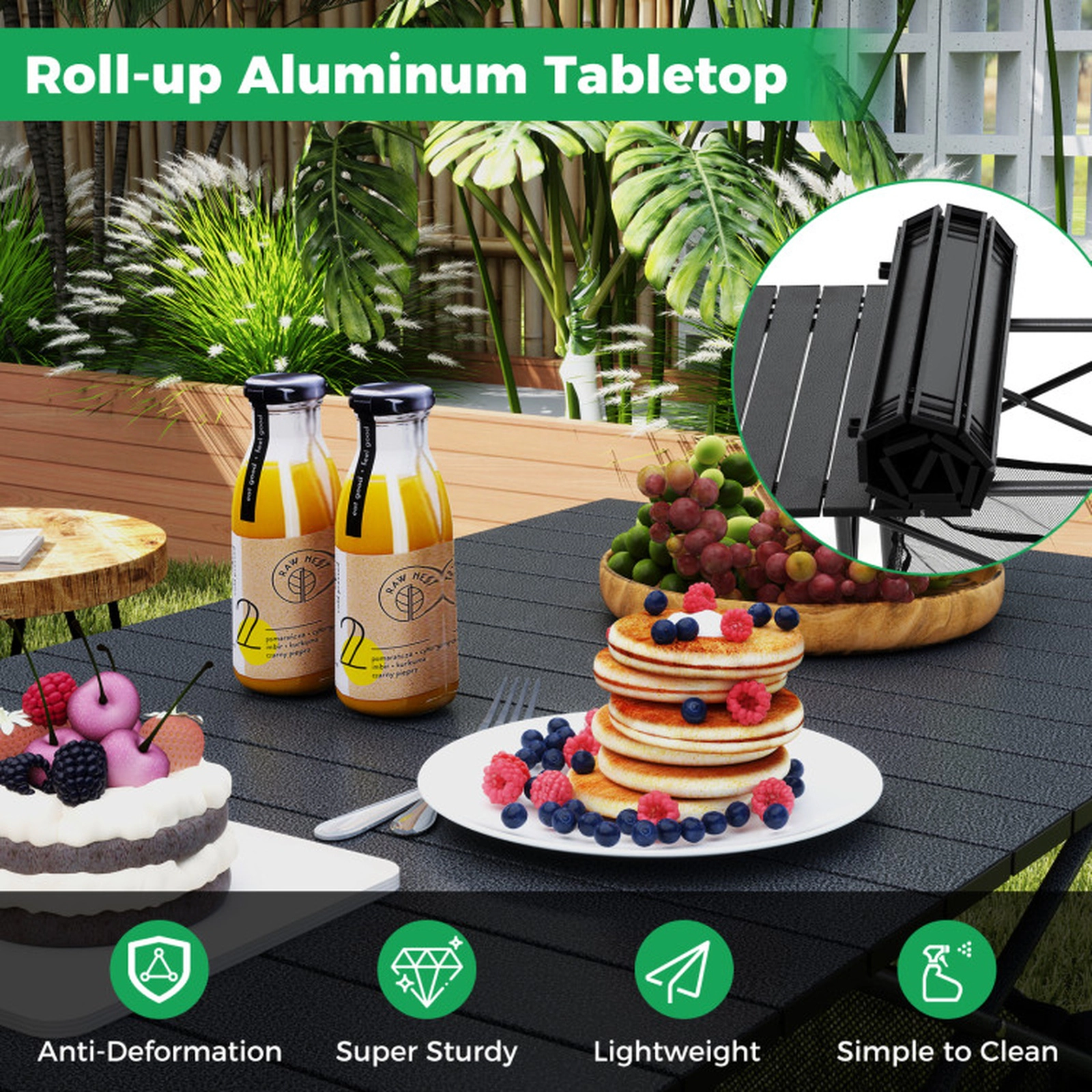 SUGIFT 47-Inch Aluminum Roll-Up Camping Table, 220-Lb Capacity, Mesh Basket and Carry Bag