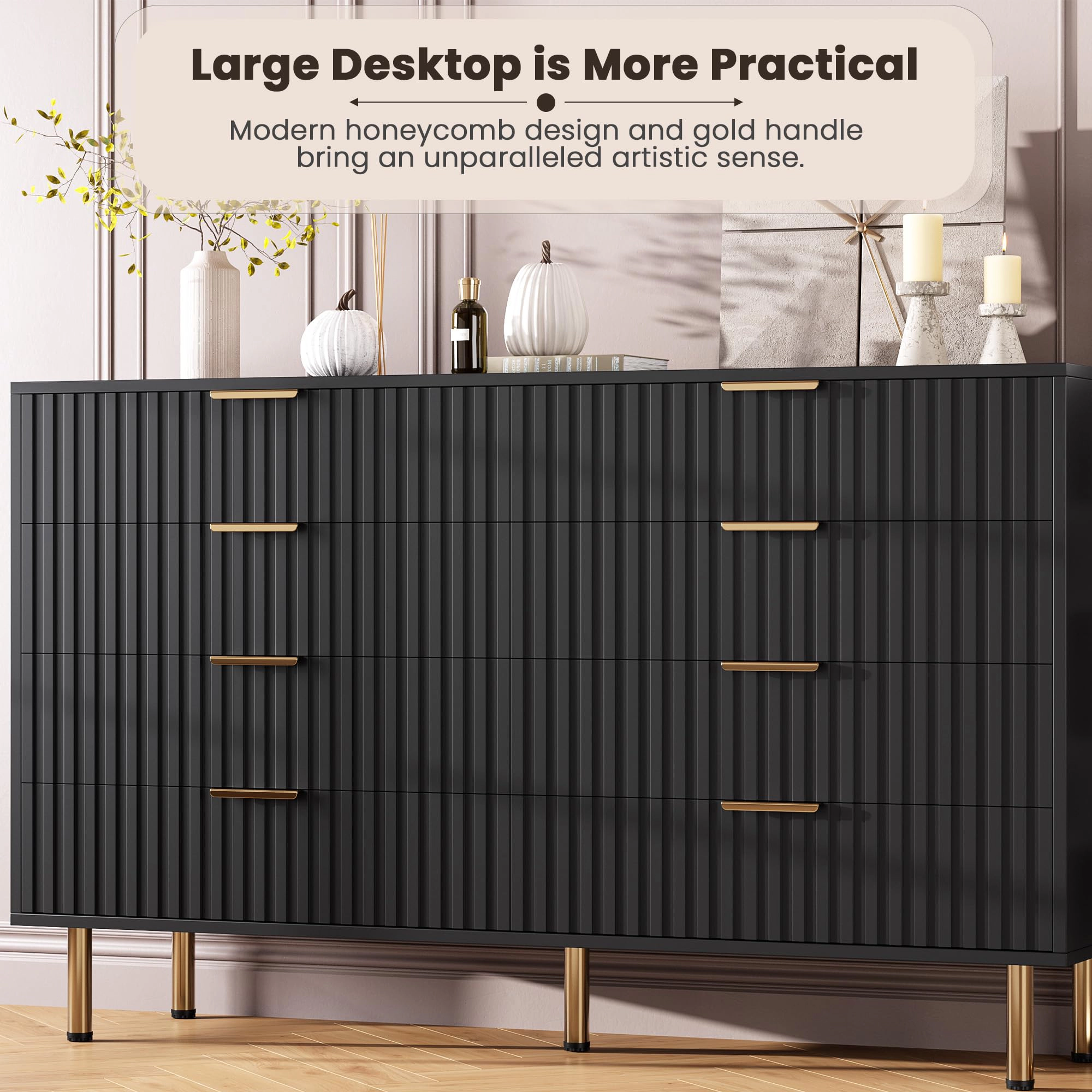 BebreezChic 8-Drawer Fluted Dresser for Bedroom, Wide Modern Chest of Drawers, Long Double Dresser