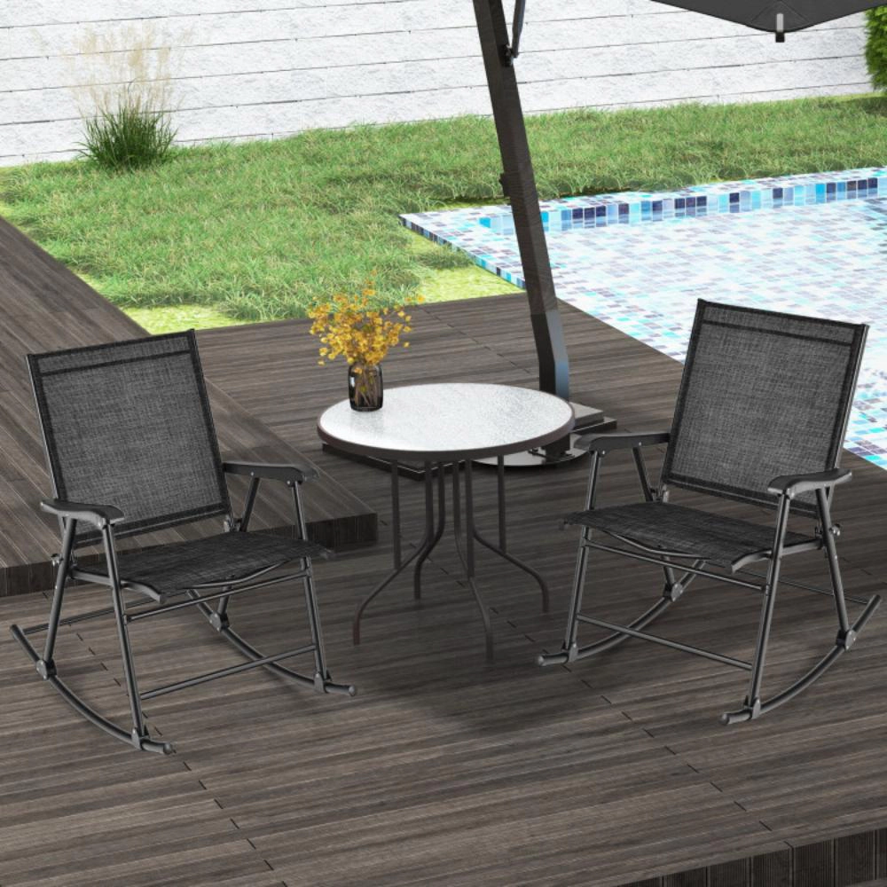 Hivvago Folding Rocking Chair With Breathable Seat Fabric Set Of 2