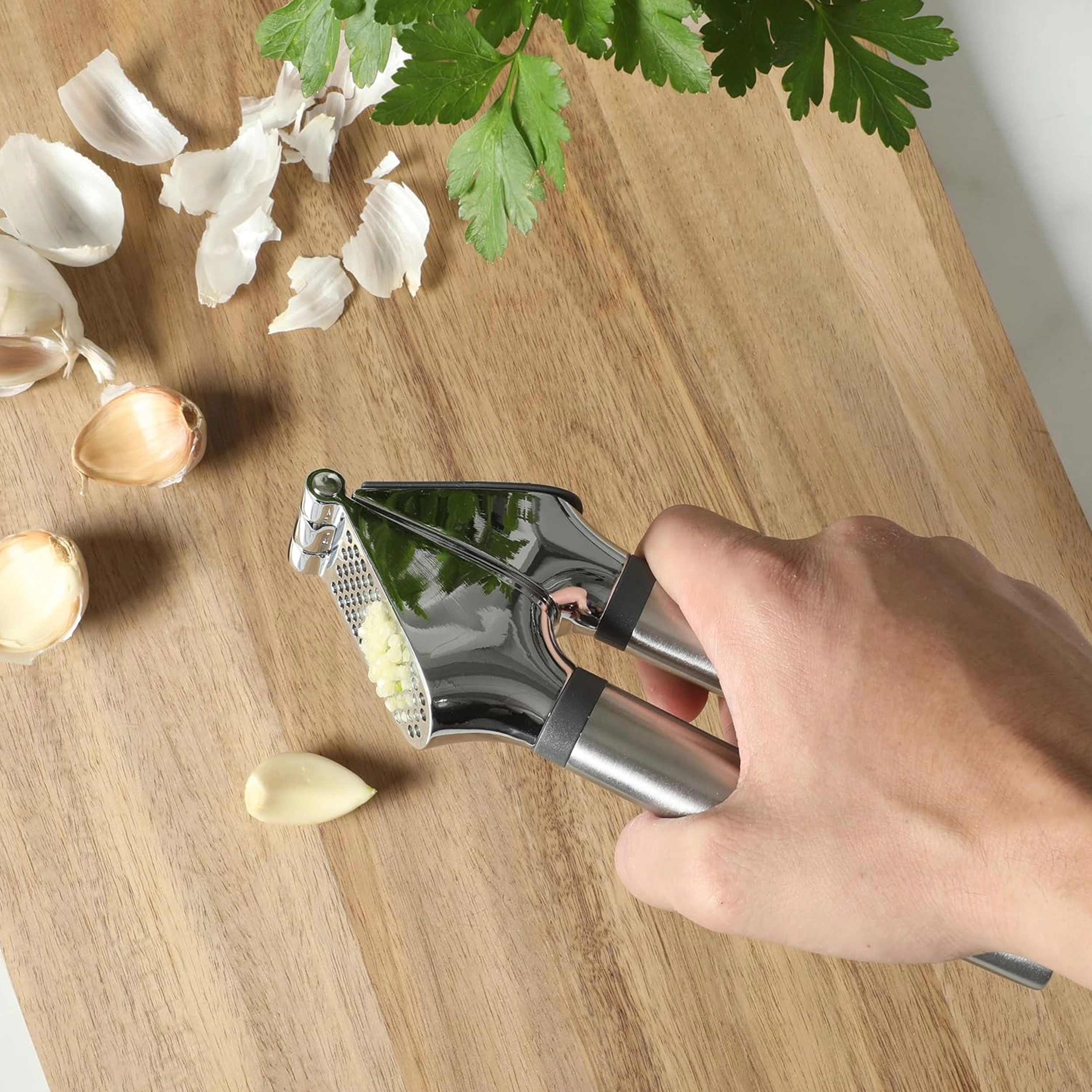 Oster Chadswyck 7.7 Inch Stainless Steel Garlic Press in Silver