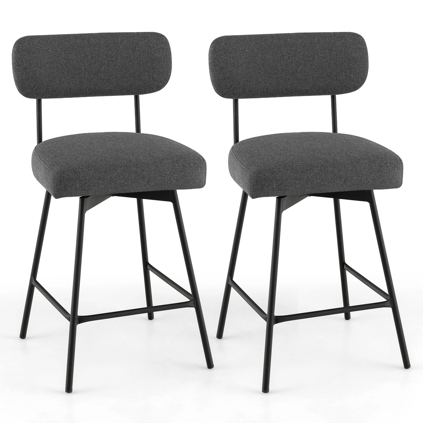 SUGIFT 25-in Seat Height 2-Piece Modern Upholstered Bar Stools with 360-Degree Swivel 250-lb Capacity Gray Beige
