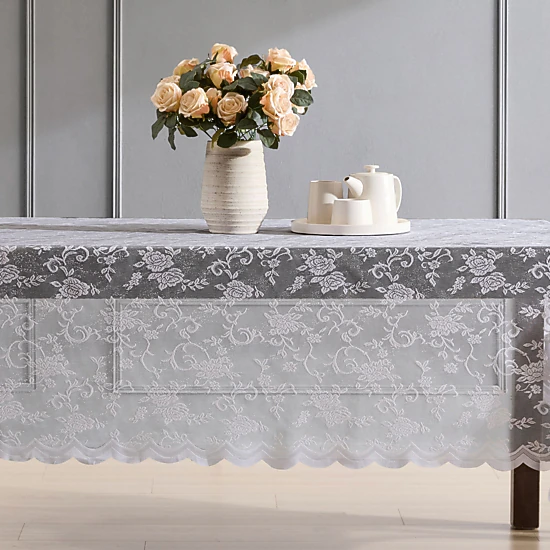 HLC.ME Harper Floral Scalloped Lace Fabric Wrinkle Resistant Tablecloth