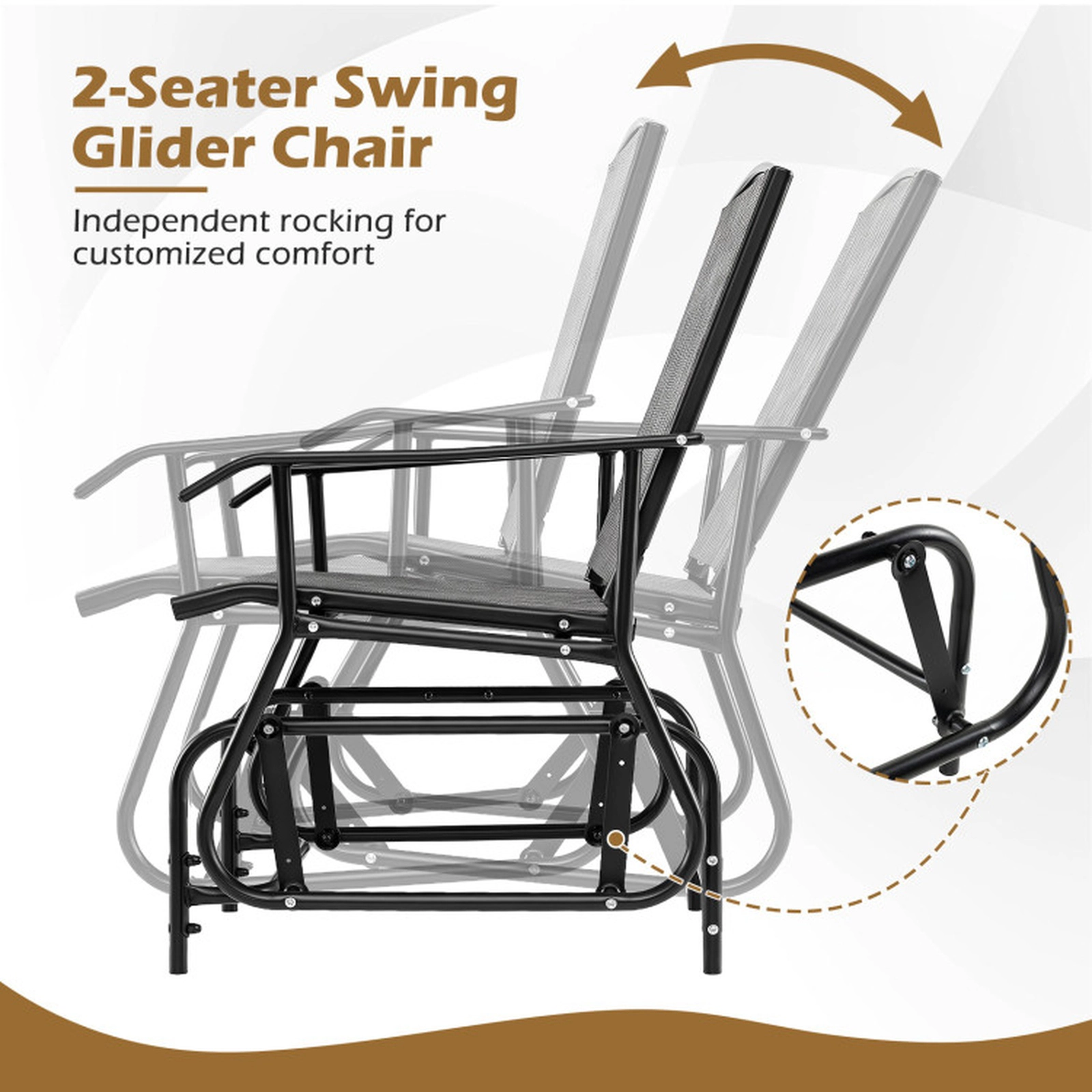 SUGIFT 2-Tier Center Table and Mesh Fabric 2-Seater Outdoor Glider Bench