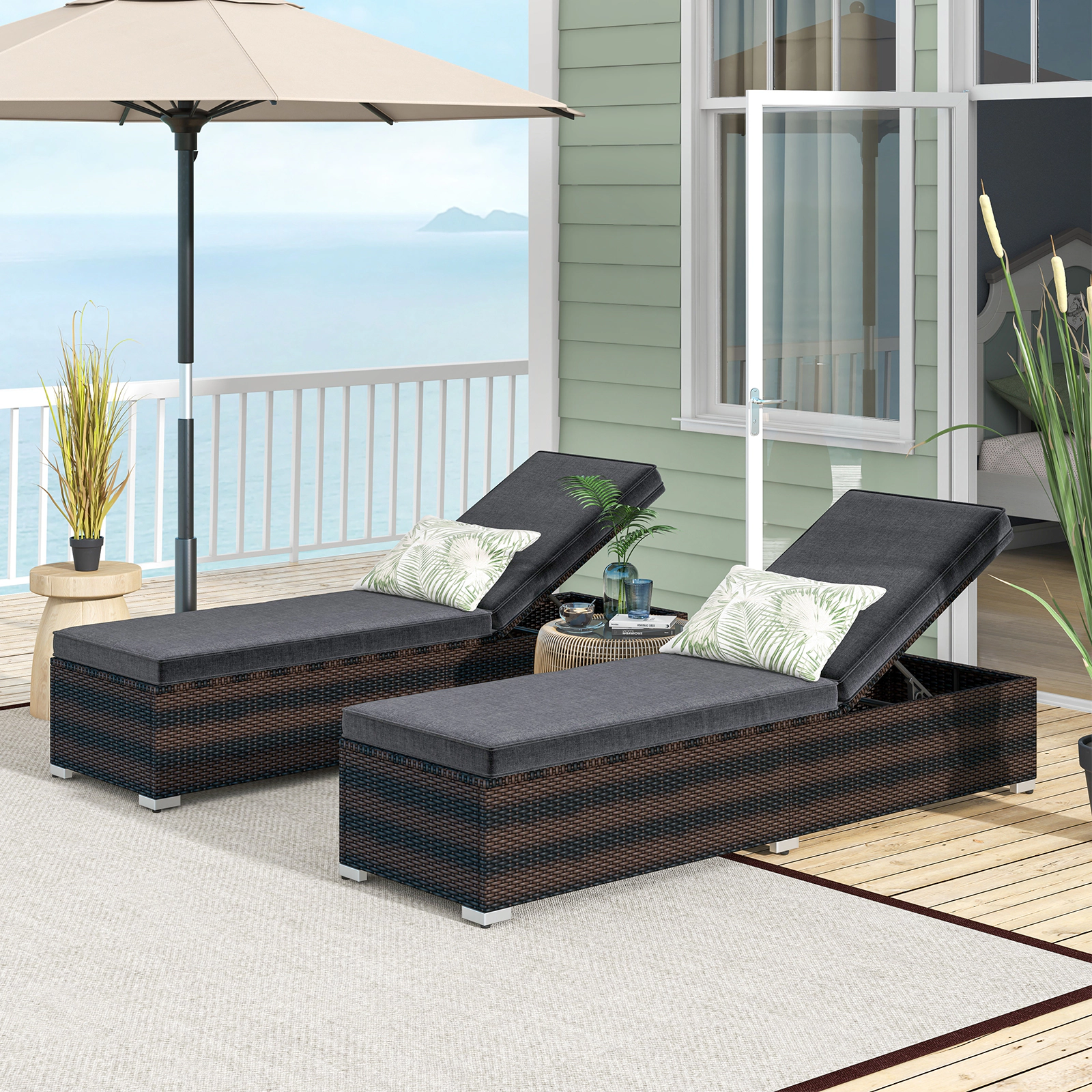 SUGIFT Brown Outdoor Wicker Lounge Chair with 4-Level Backrest and 76-Inch Cushion