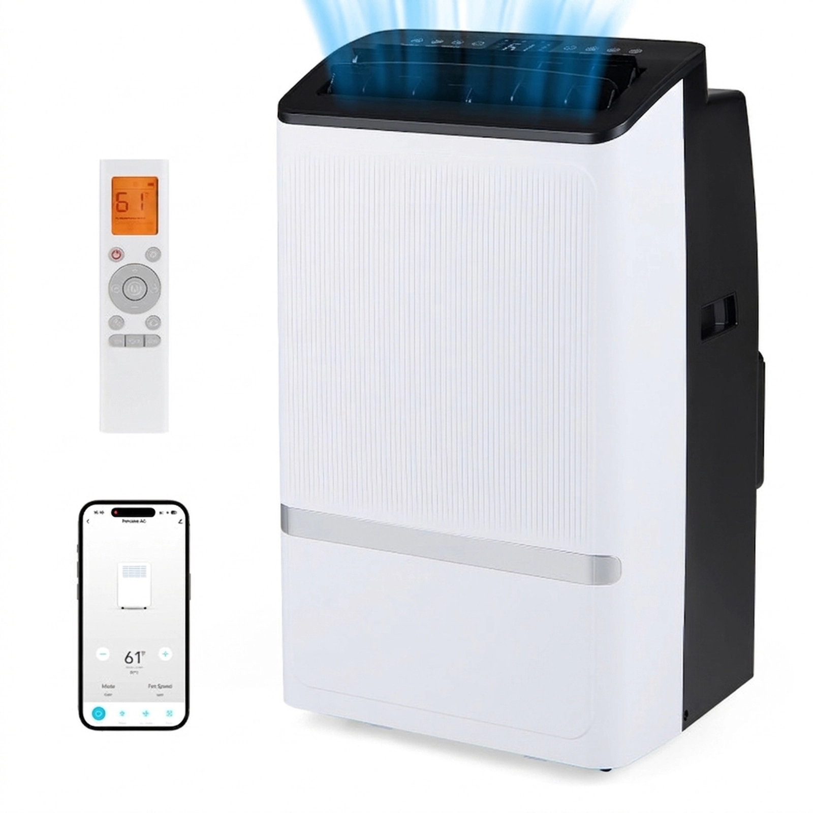 SUGIFT Black 14000-BTU Wi-Fi Portable Air Conditioner with Dehumidifier and 24H Timer 16.5-in W 14-in D 28.5-in H
