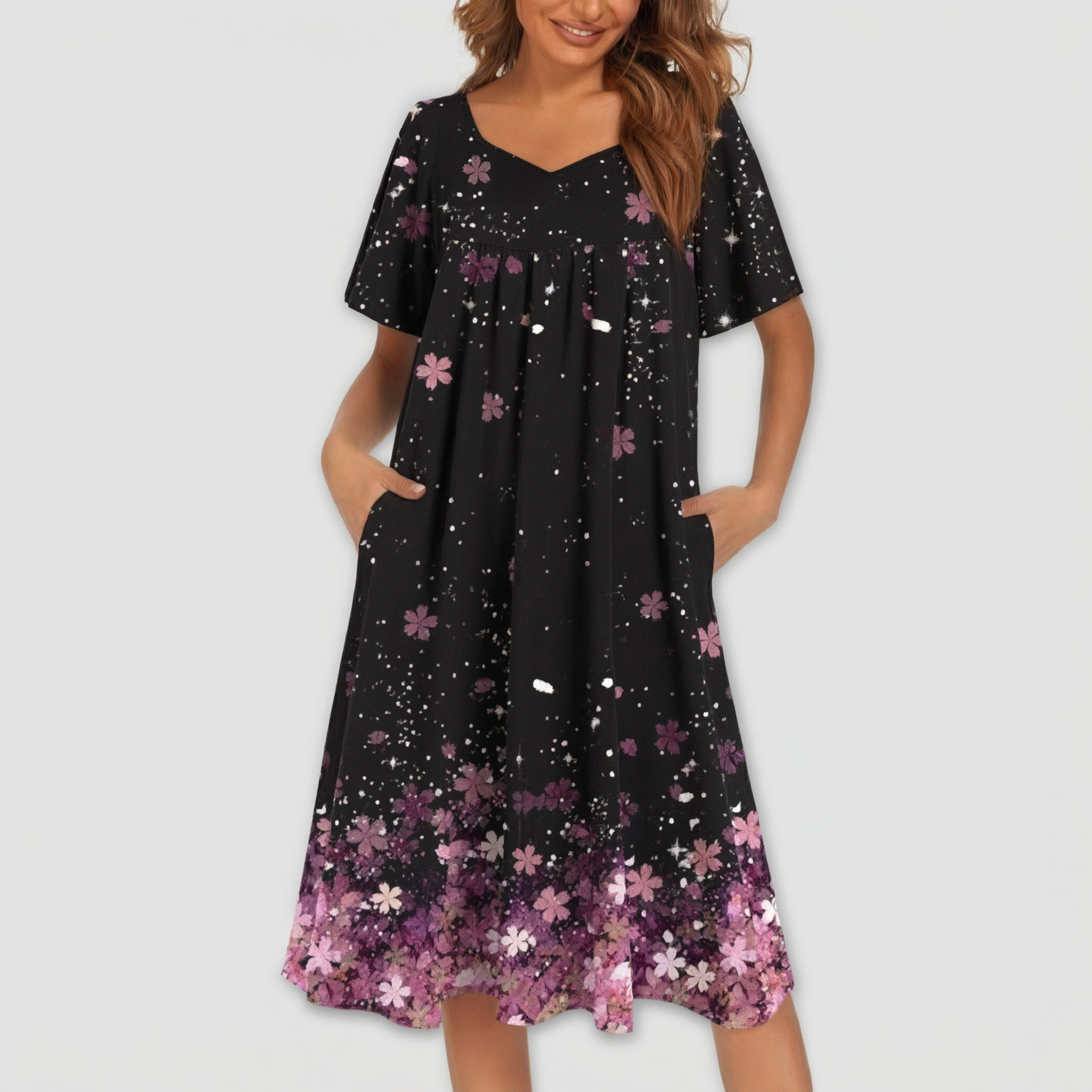 Ekouaer Women's nightgown Pleated House Short Sleeve Moomoo With Pockets