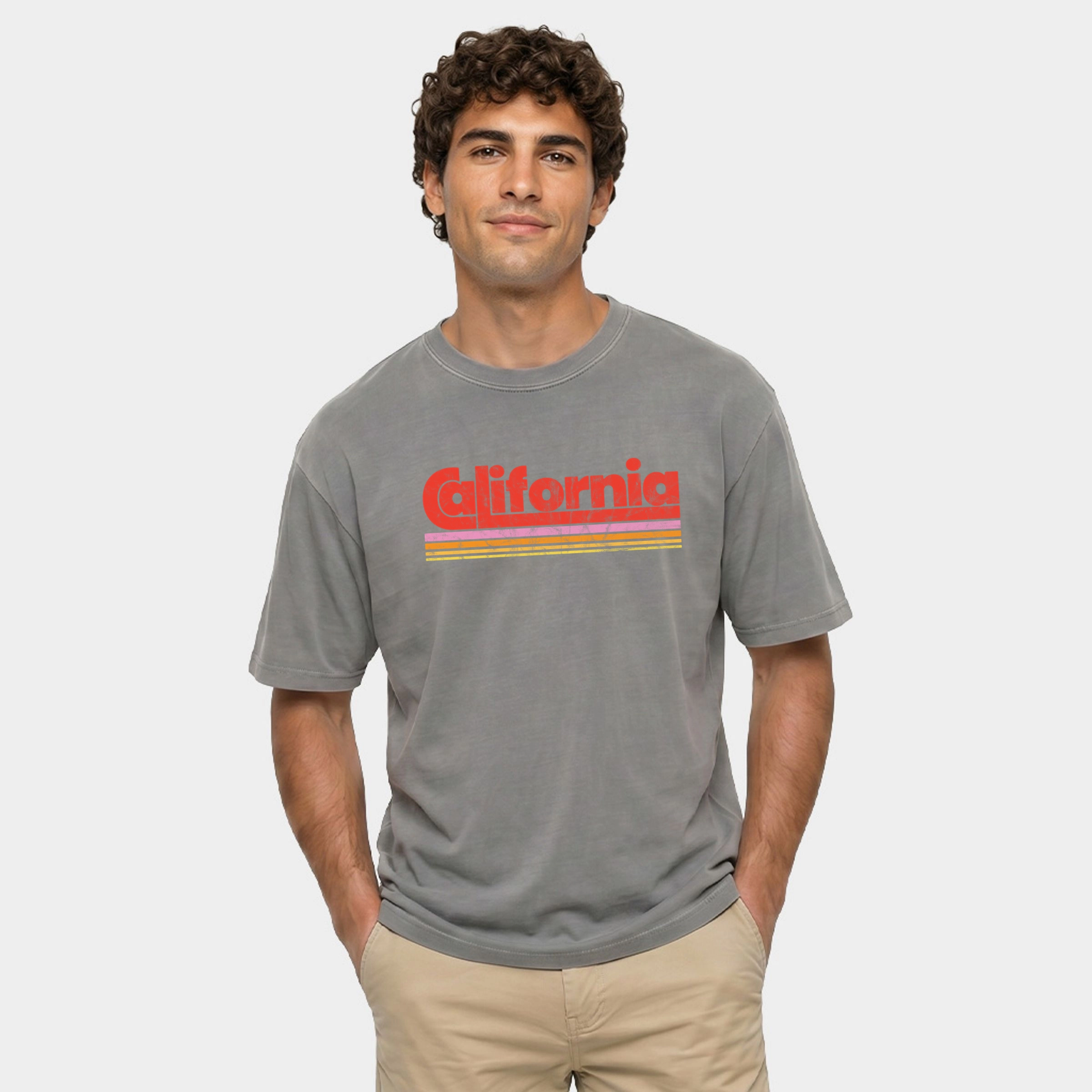 Simply Sage Market - Men's Garment Dyed Graphic T-Shirt California Retro Stripes