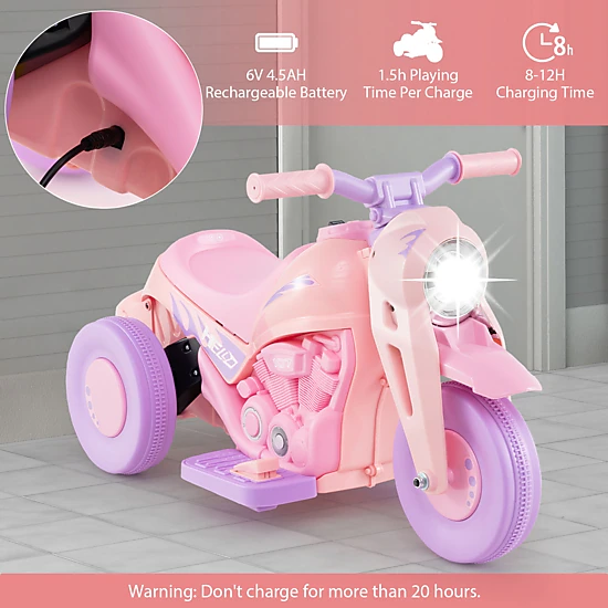 SUGIFT Purple Bubble Maker and Music Pink and 6V Kids Electric Ride On Motorcycle