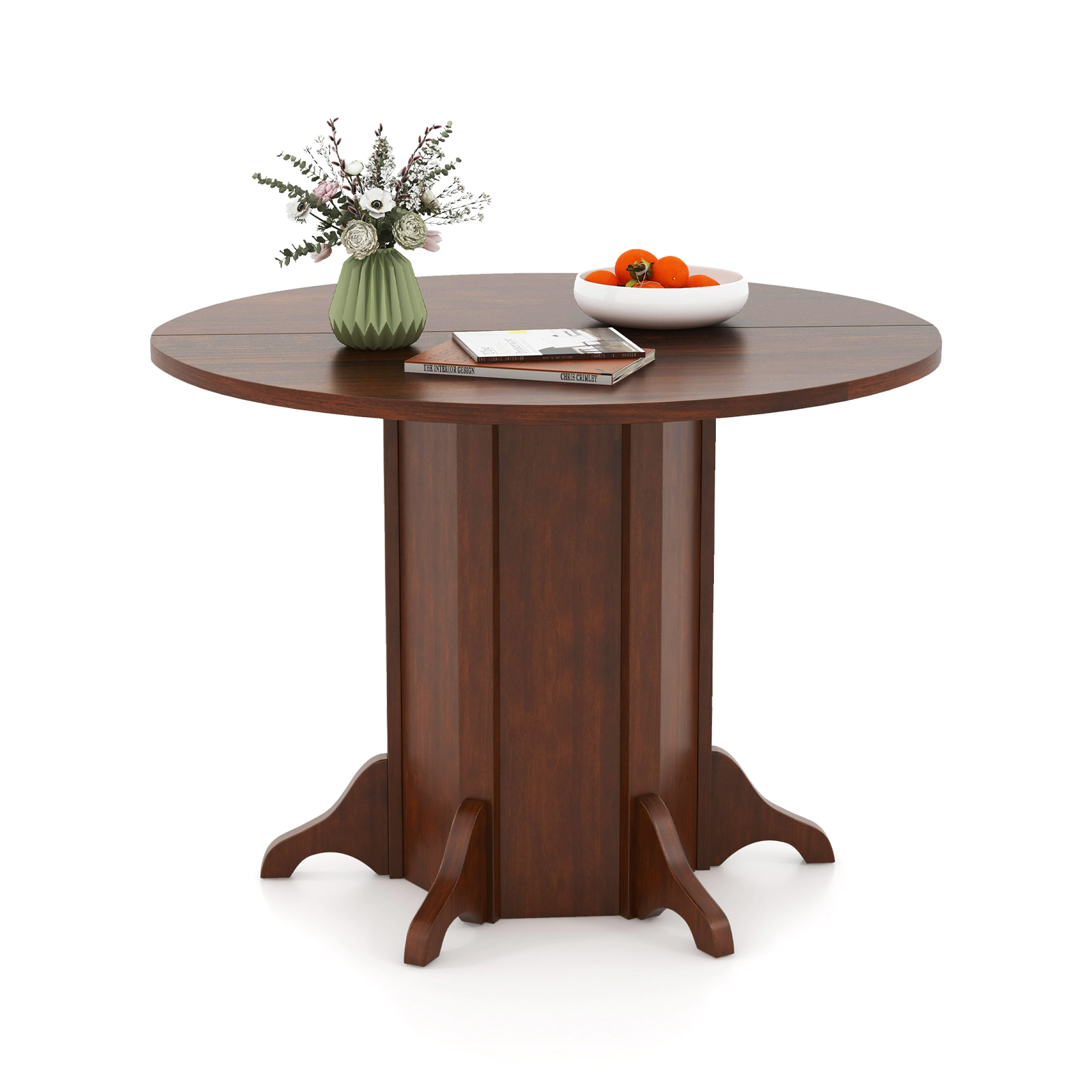 SUGIFT 42-Inch Walnut Round Pedestal Dining Table, 1-Inch Waterproof Top, Seats 4 to 6