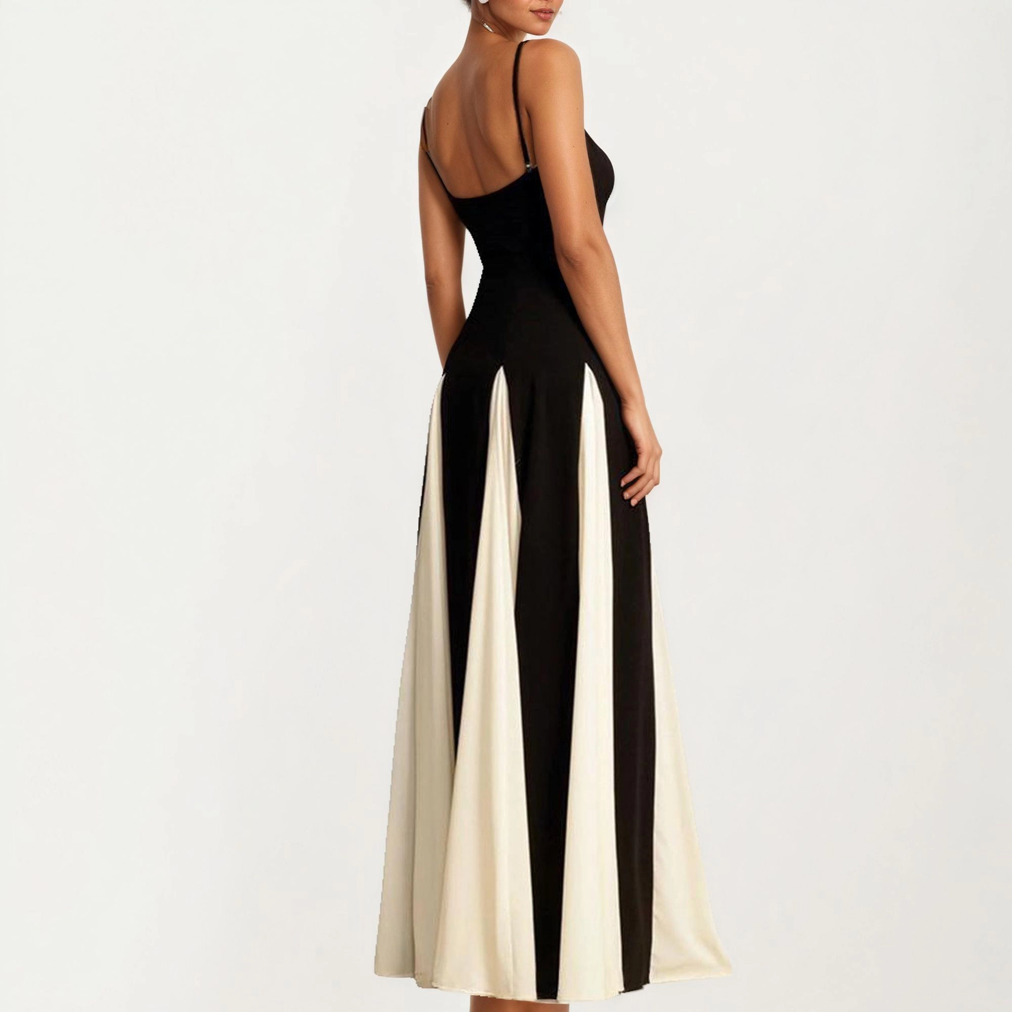 Anna-Kaci Womens Spaghetti Strap Contrast Panel Maxi Dress