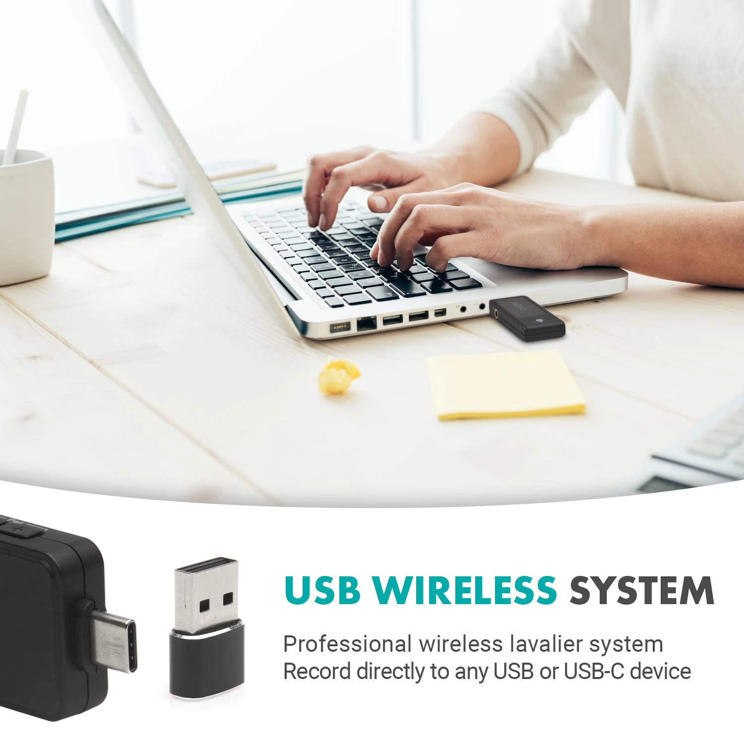 Movo WMX-1-UL USB-C Wireless Lavalier Microphone- USB Wireless Lapel Microphone for Computer, Smartphones, and Tablets