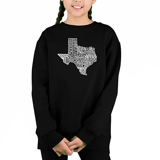 LA Pop Art Girl's Word Art Sweatshirt - The Great State Of Texas