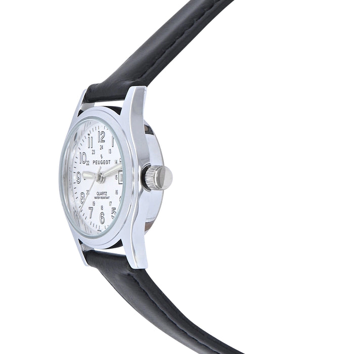 Peugeot Women’s Silver Dial Nurses Sport Calendar Wristwatch Easy Reader with Black Band