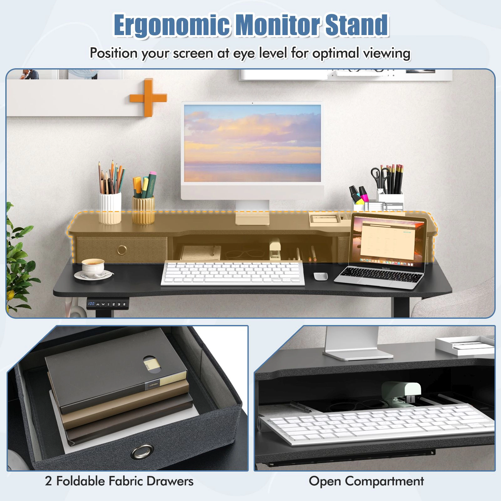 SlickBlue Electric Sit Stand Desk with Memory Control and Drawers