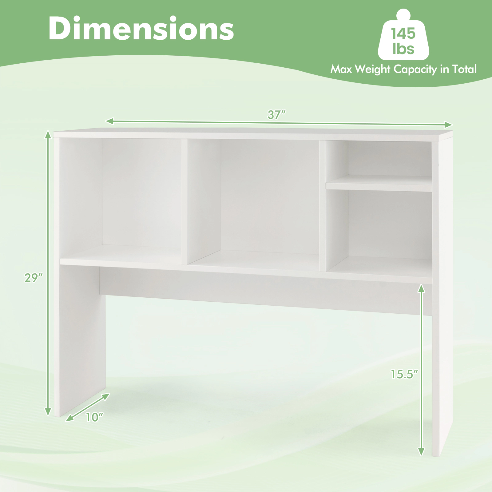 SUGIFT Computer Desktop Bookcase 4 Cubbies & Open Back Compartment 37-in Wide 145-lb Capacity 29-lb Net Weight White