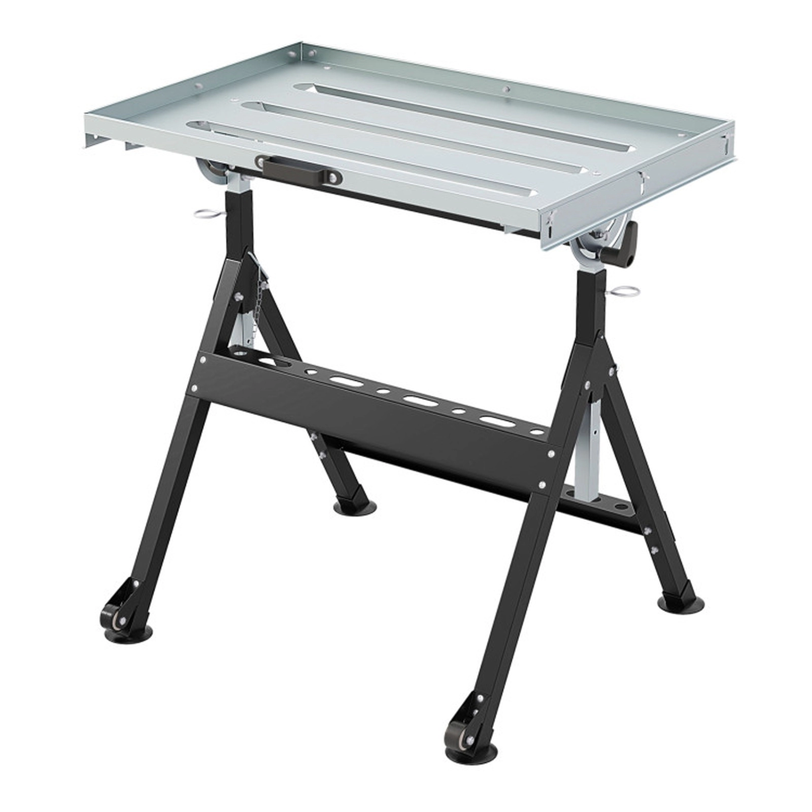 SUGIFT Metal Storage Shelving Workbench Table with Tilting 31 x 20 in Tabletop 4-Level Height Adjustable Black Silver