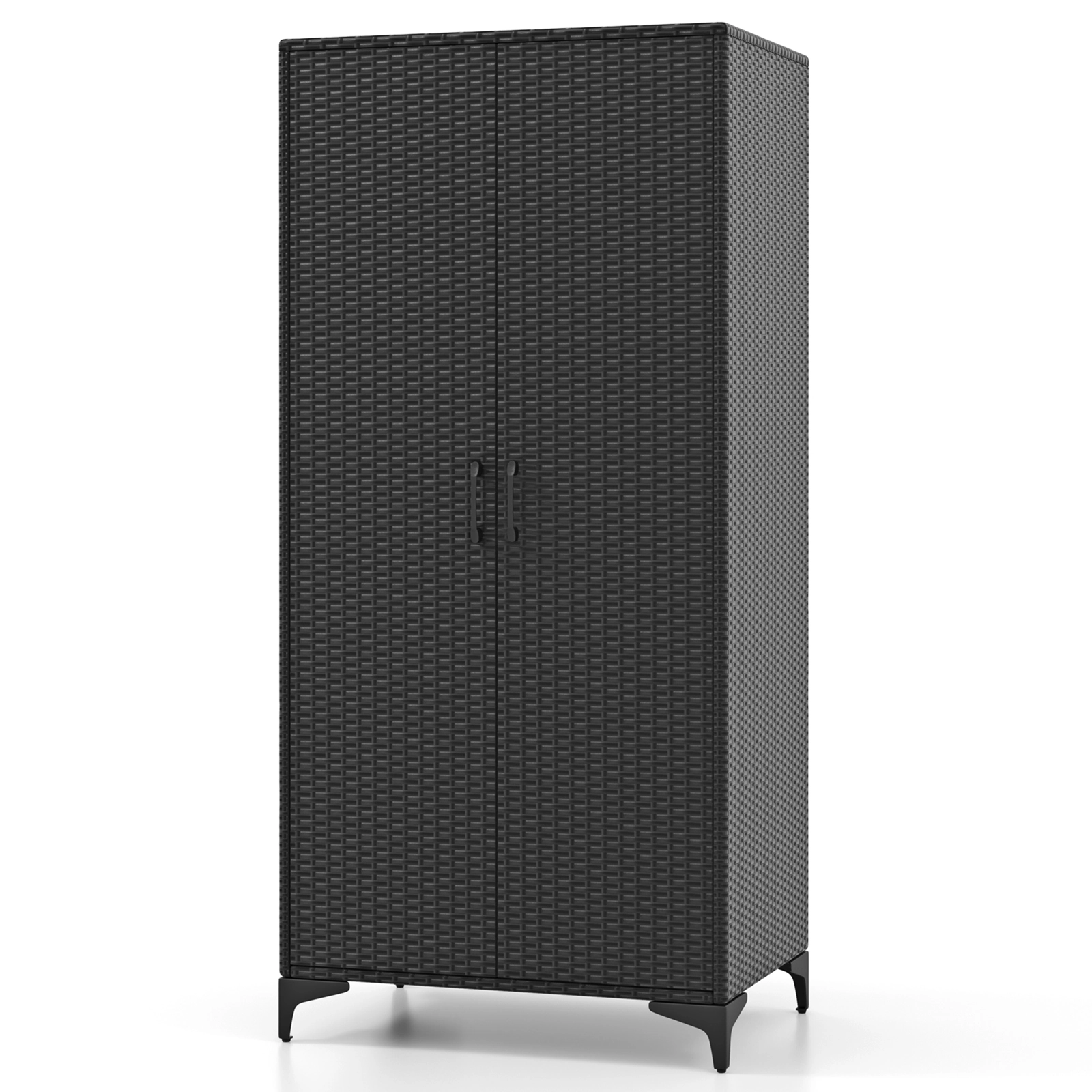 SUGIFT 62-in PE Rattan Wicker Wardrobe Armoire with 2 Doors 165-lb Total Capacity 33-lb Rod and Cubes Black/Mix Brown