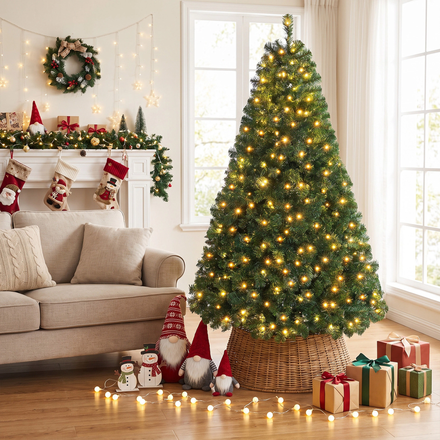 LJG PVC Artificial Christmas Tree with LED Lights