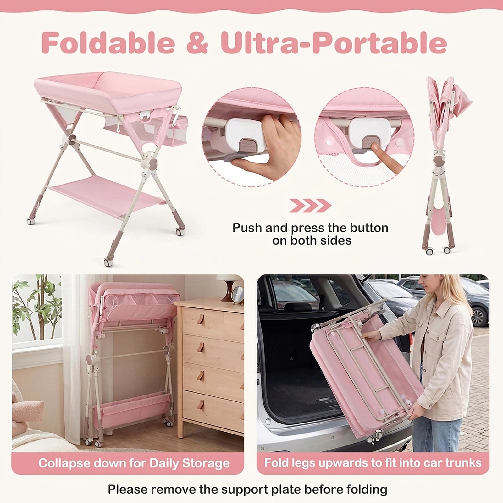 SUGIFT Foldable Portable Baby Changing Table with Storage and Toy Bar