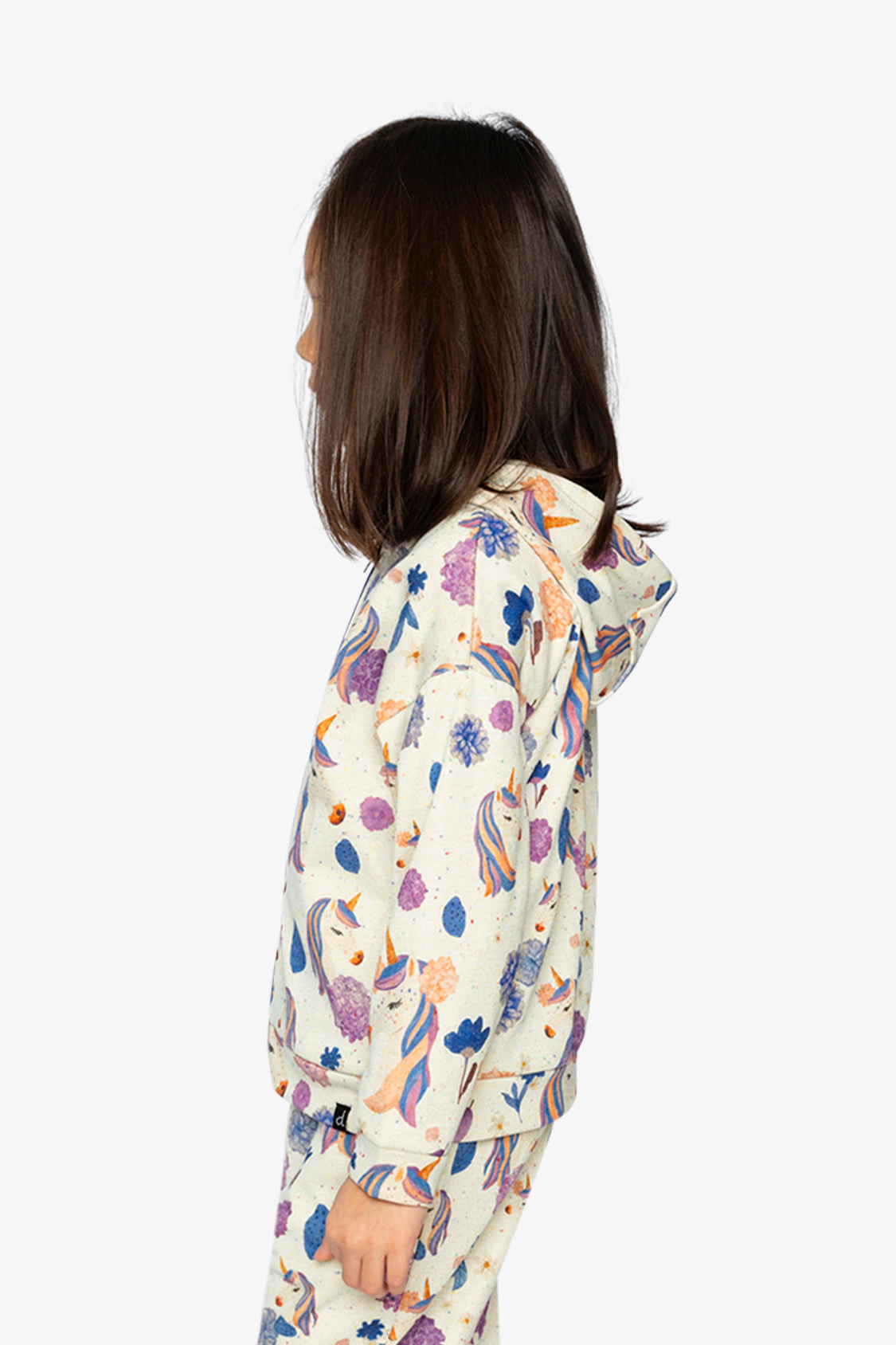 Deux par Girls Hooded Zip-Front Unicorn Print French Terry Cardigan