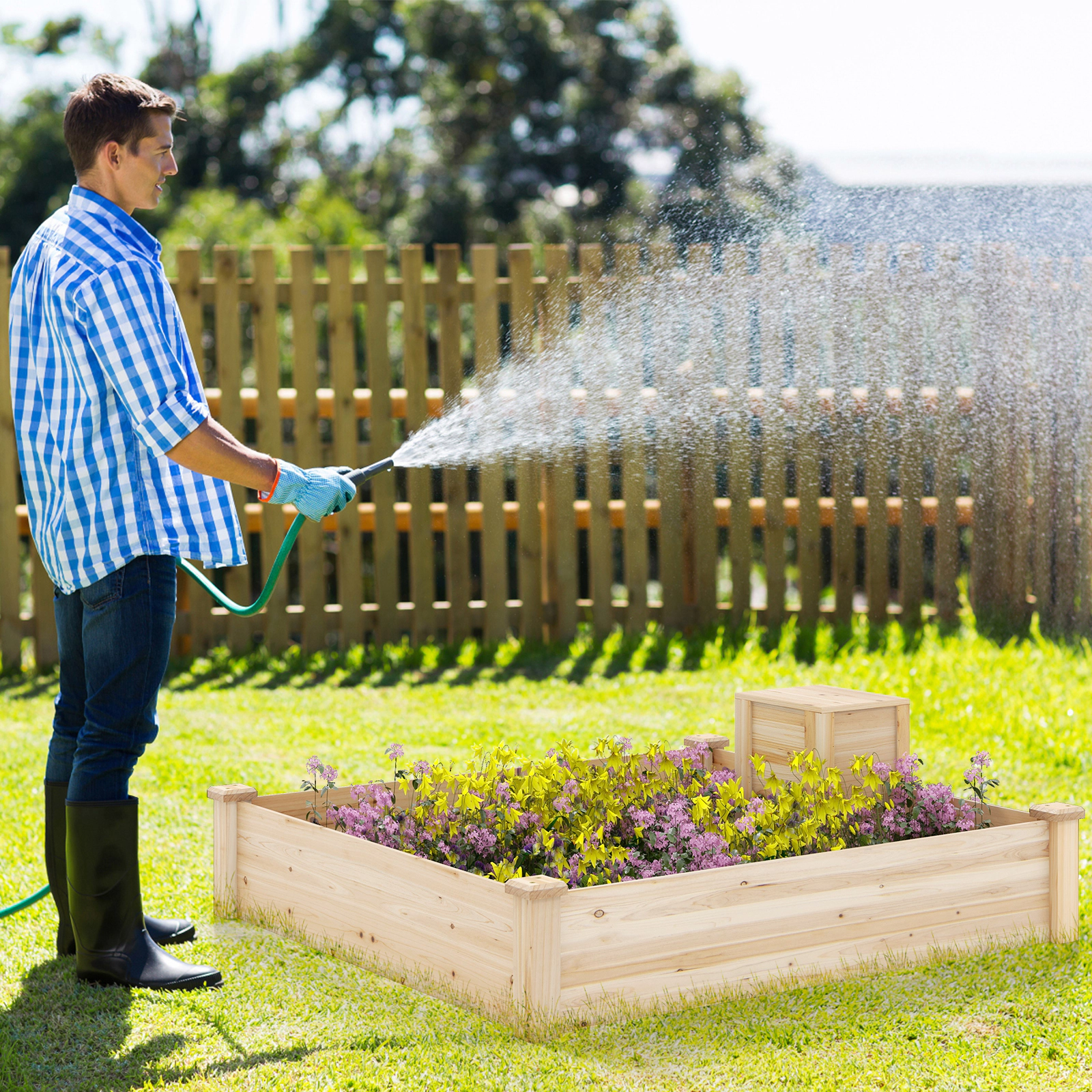 SlickBlue Fir Wood Planter Box with Open Bottom Garden Bed