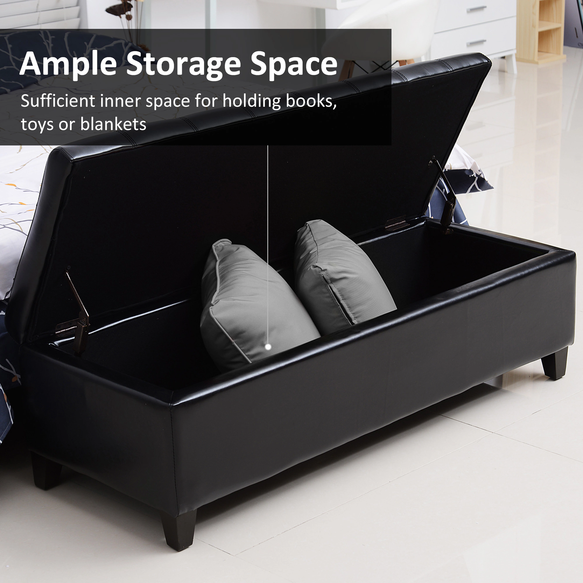 Hivvago 51" Faux Leather Storage Ottoman With Lift Top
