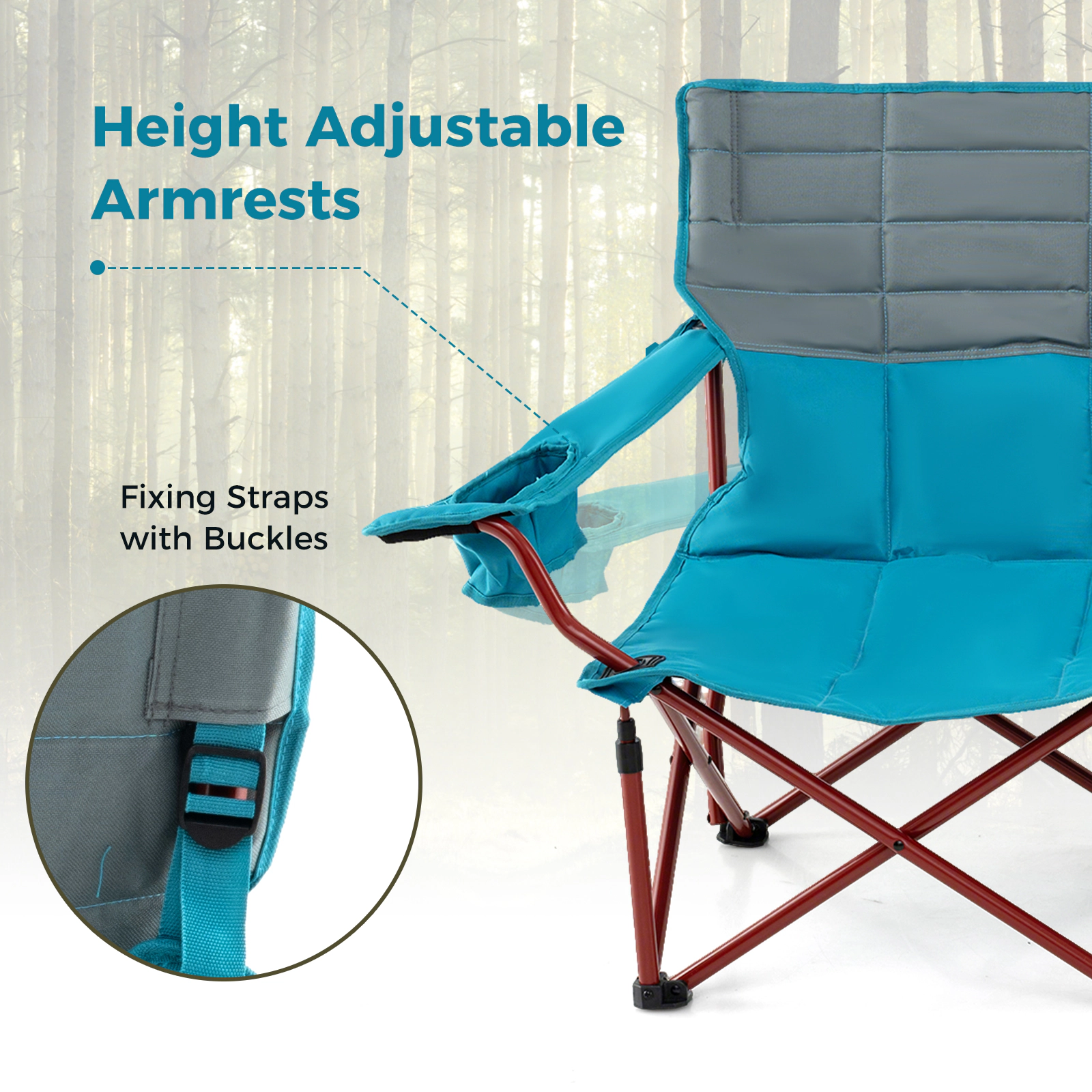 LJG Oversized Camping Chair Folding Loveseat Couch with Cup Holders & Thick Padding
