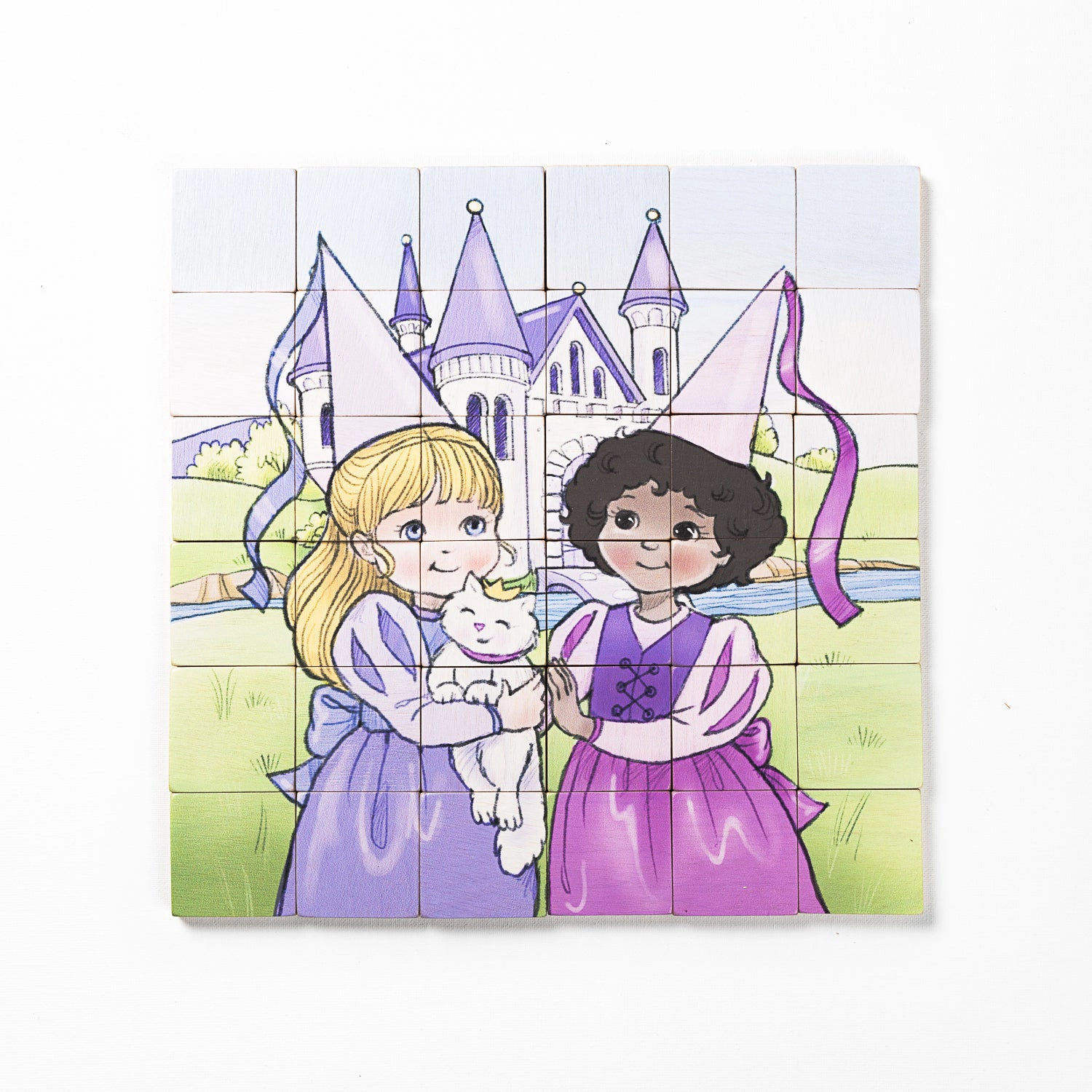 Magnetic Wooden Puzzle - Princess Friends - 36 Piece with Organic Cotton Travel Bag - Made in Canada