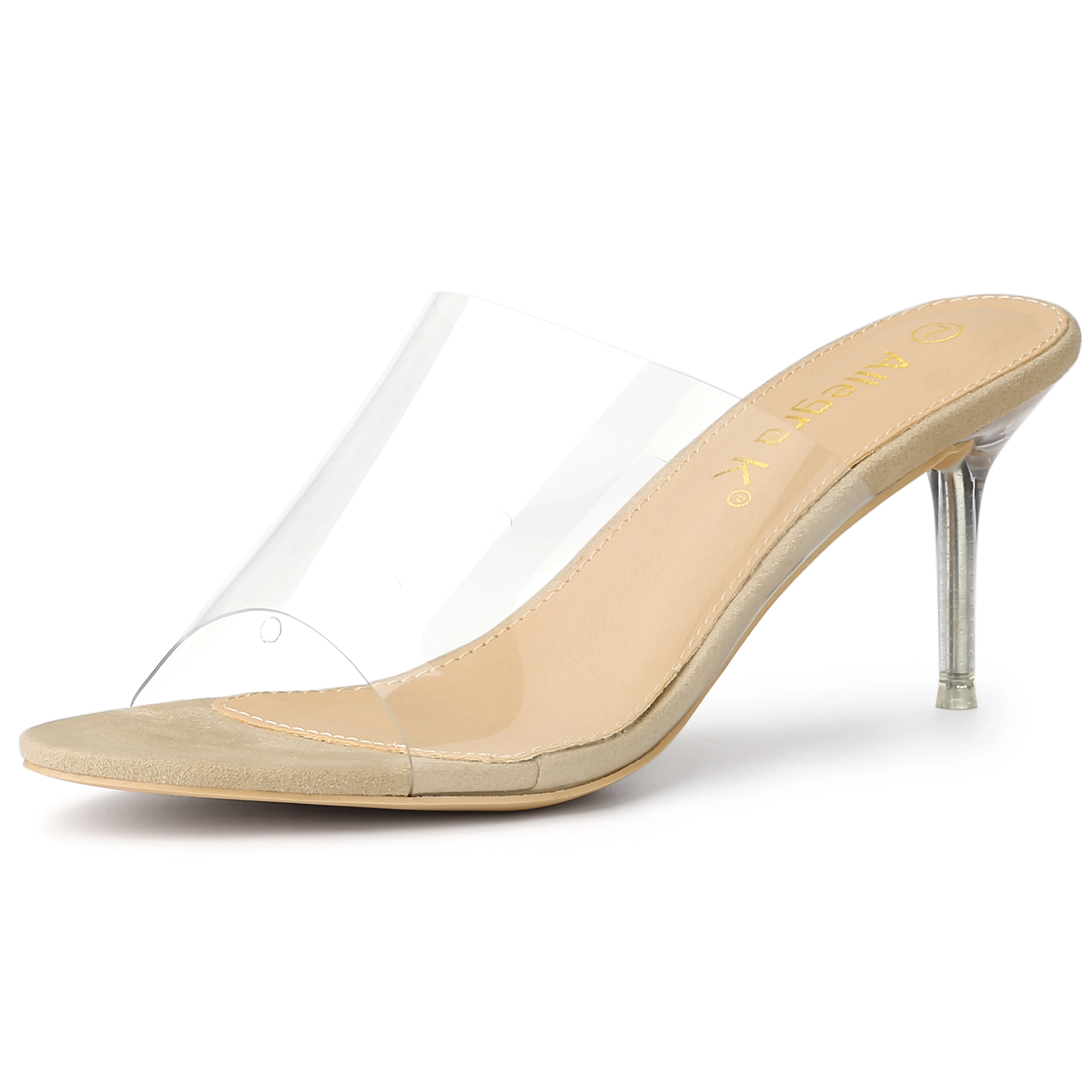 BLISSFUL STEP Women's Clear Strap Stiletto Heel Platform Open Toe Slide Sandals