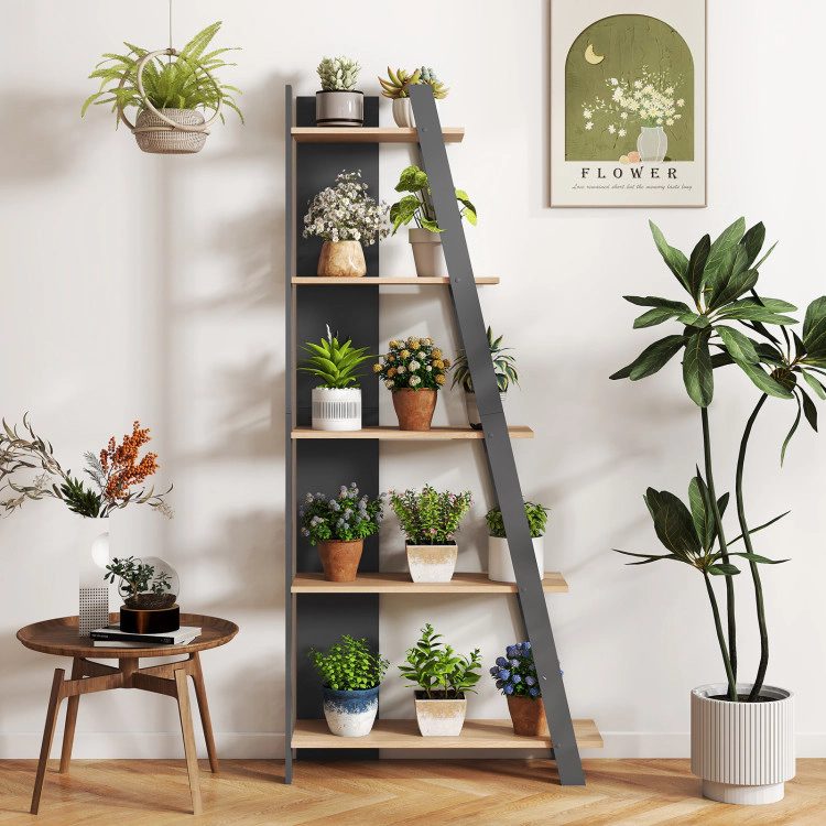 Hivvago 5-Tier Modern Bookshelf Narrow Vertical Display Shelf for Small Space