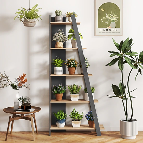 Hivvago 5-Tier Modern Bookshelf Narrow Vertical Display Shelf for Small Space