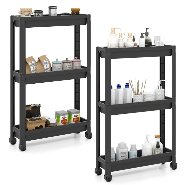 Hivvago 3-Tier Slim Rolling Storage Cart 2-Pack Mobile Bathroom Organizer with Wheels
