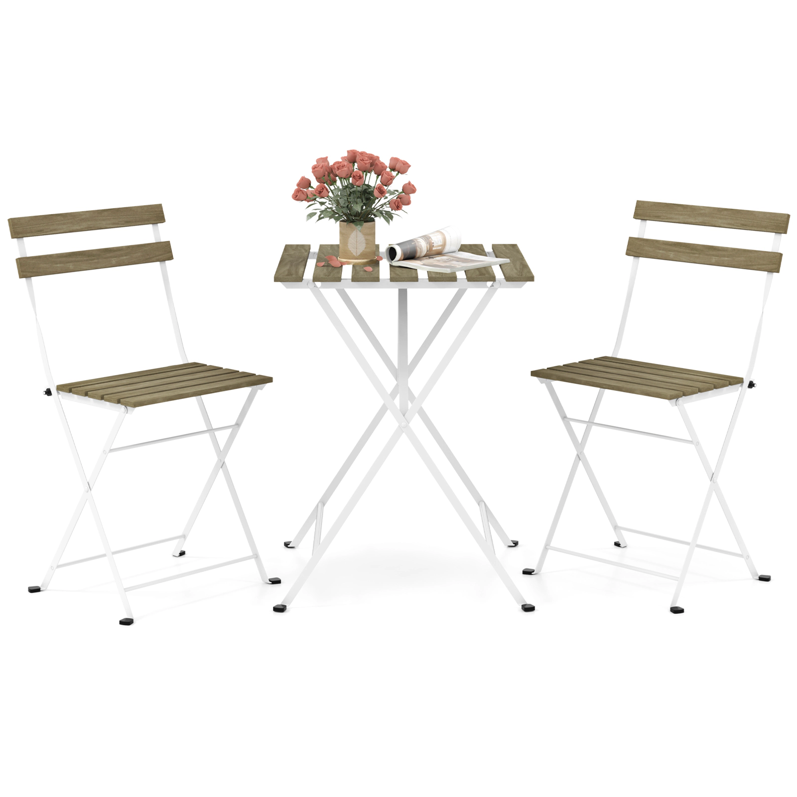 LJG 3 Piece Patio Acacia Wood Bistro Set with Slatted Seat and Tabletop
