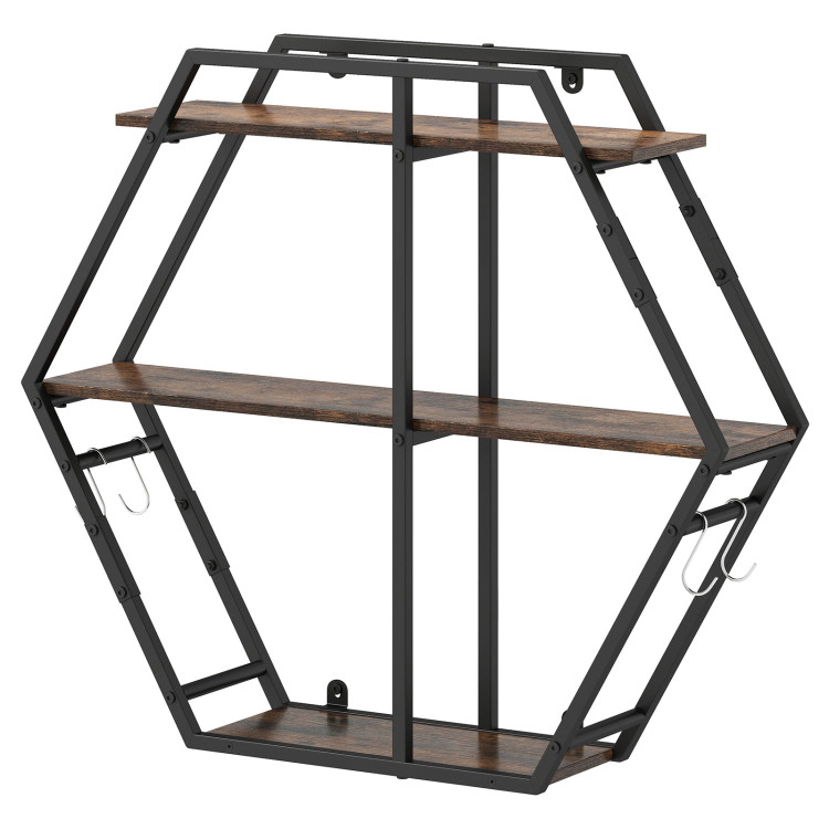 Hivvago 3-Tier Geometric Bookcase with S-Shaped Hooks for Living Room