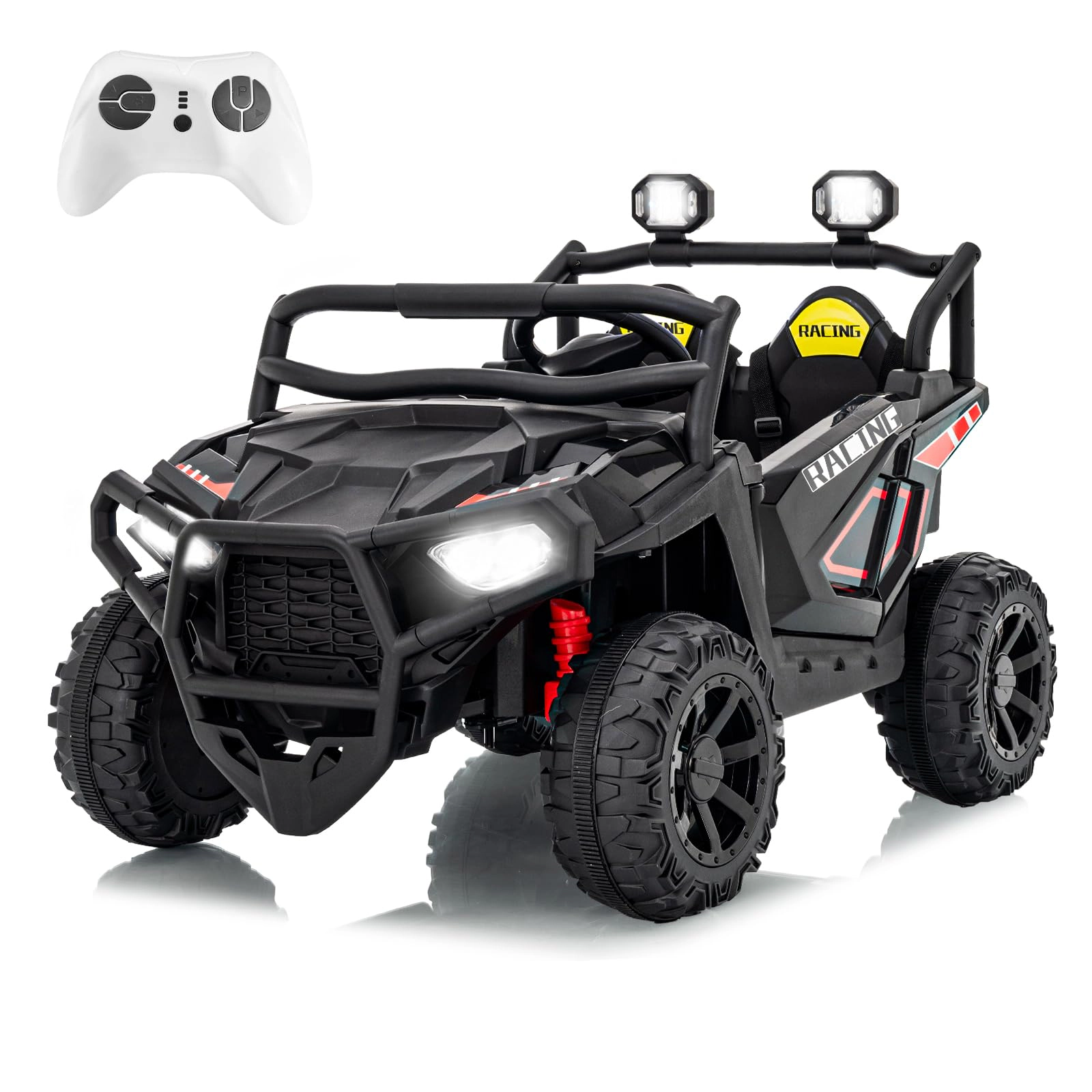24V 2-Seater Electric UTV for Big Kids, 4-Wheeler Suspension,3 Speeds, Remote, Bluetooth, Lights