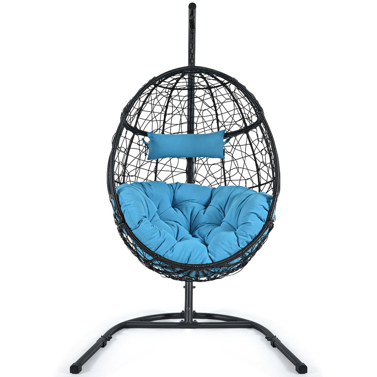 SUGIFT Blue Steel Stand and Pillow Hanging Cushioned Egg Hammock Chair