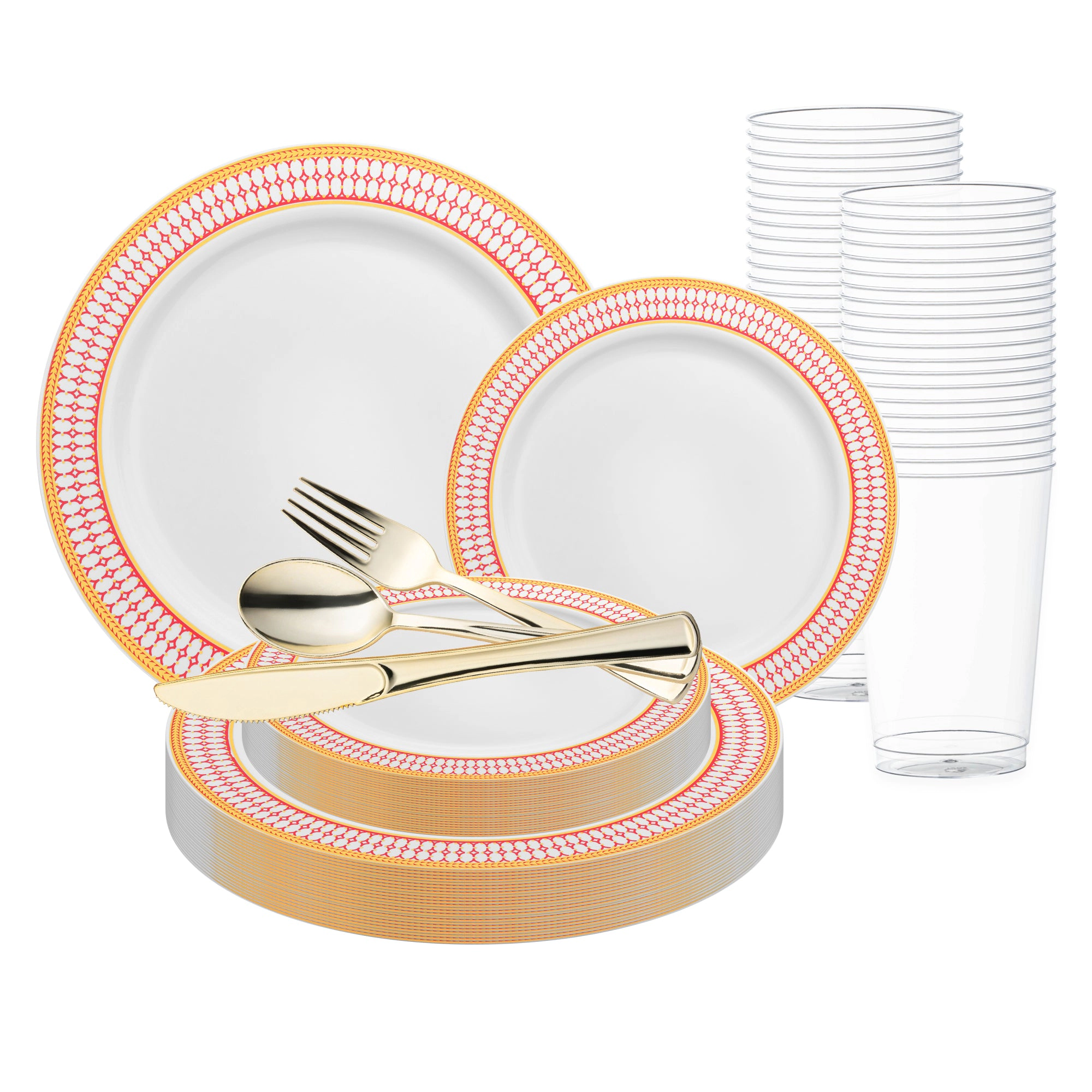 Smarty Had A Party White with Red and Gold Chord Rim Plastic Wedding Value Set