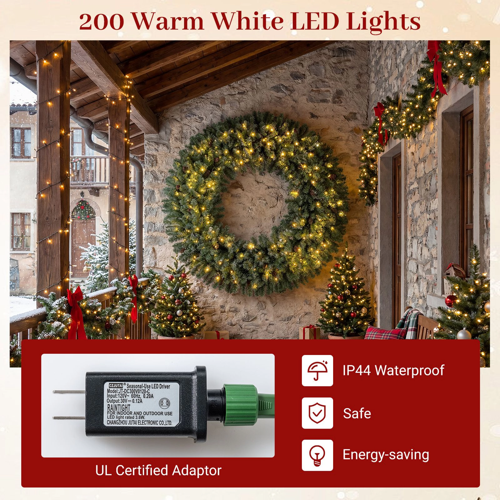 SlickBlue Unisex 60 Inch Pre-Lit Christmas Wreath with LED Lights