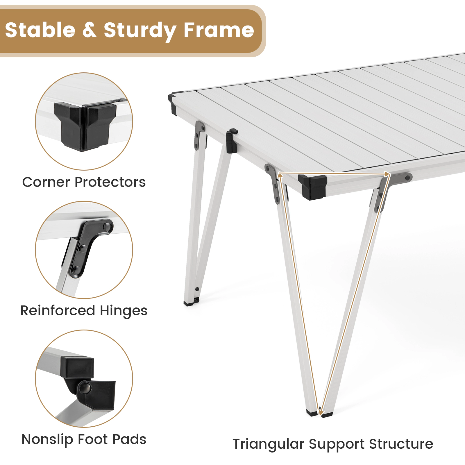 SUGIFT Silver Aluminum Folding Camping Table with Storage Bag 37-in W 27-in D 19-in H 176-lb Tabletop Capacity