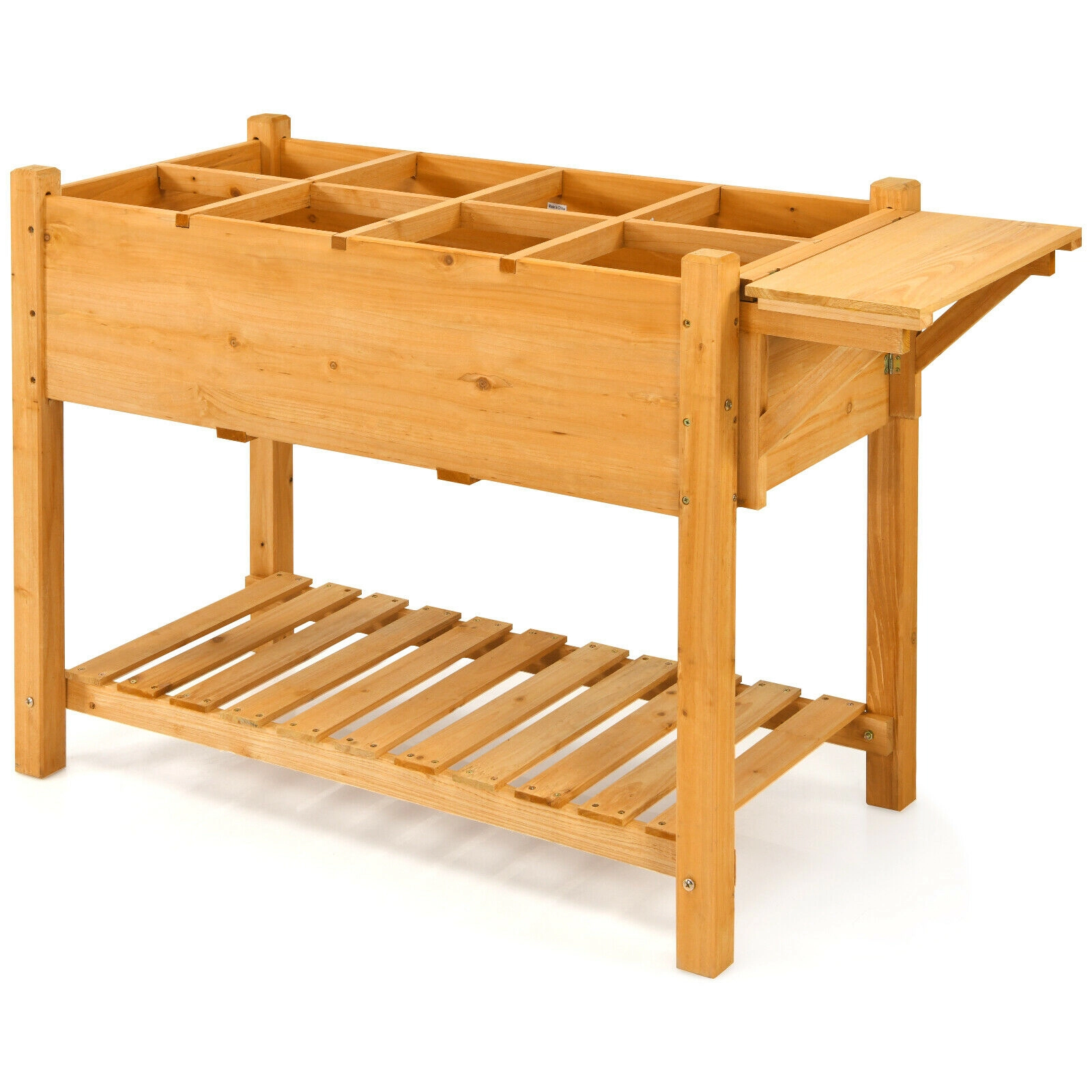 Slickblue Outdoor Wooden Raised Garden Bed with Shelf Planter