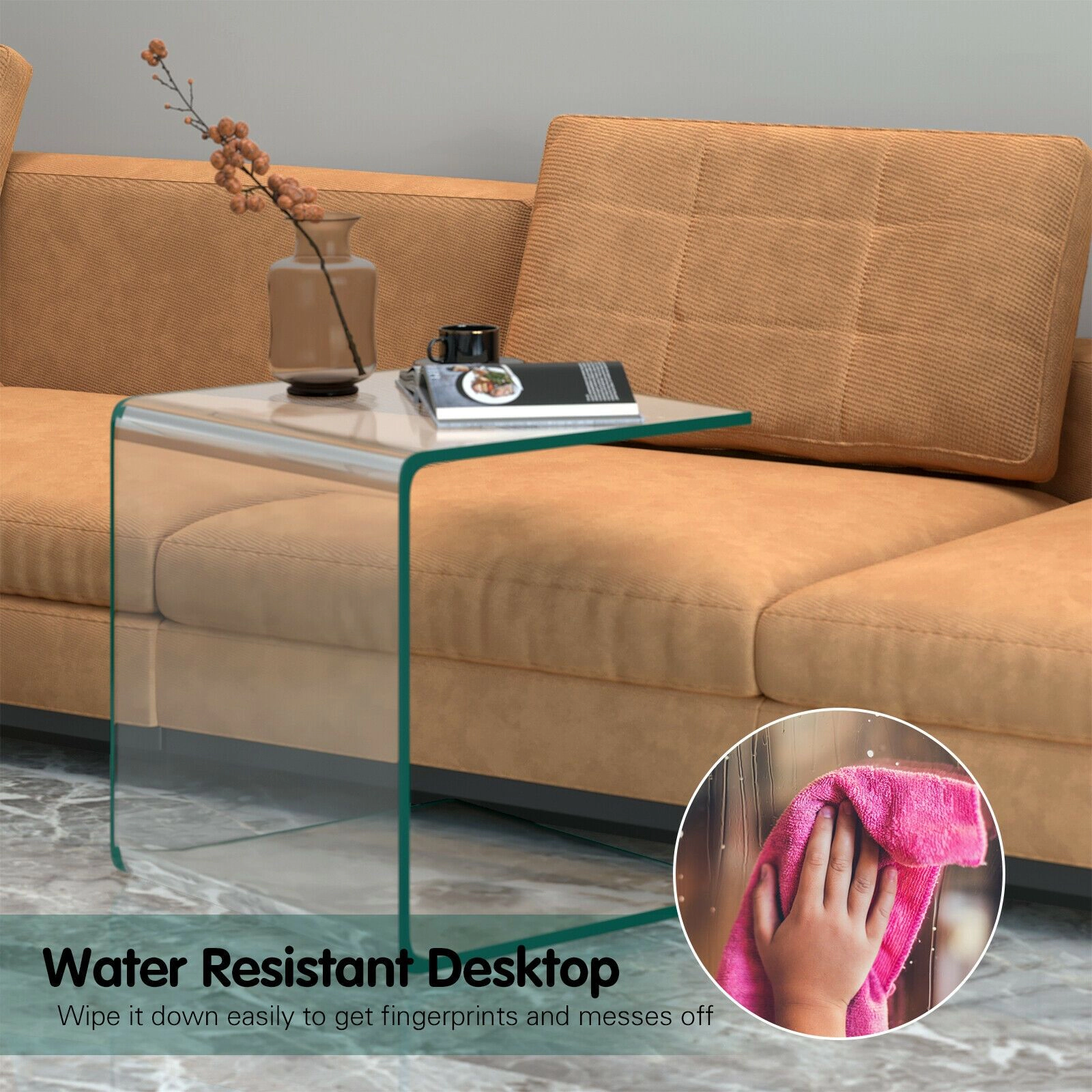 SlickBlue U Shape Glass Coffee Table with Tempered Glass Top