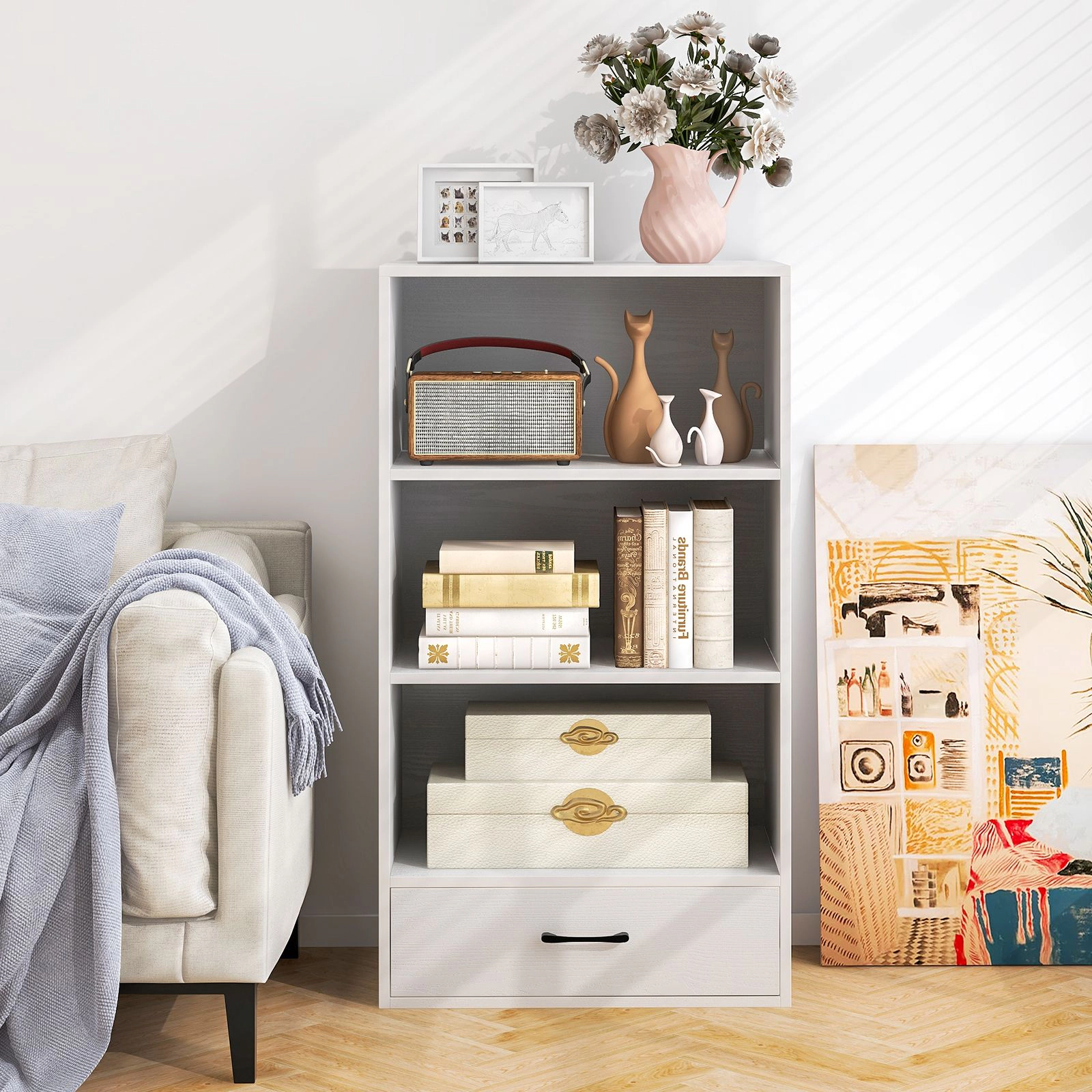 SlickBlue Modern 3-Tier Geometric Bookcase with Open Shelves