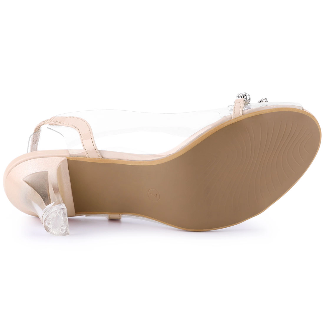 BLISSFUL STEP Women's Clear Slingback Flower Rhinestone Peep Toe Heels Sandals