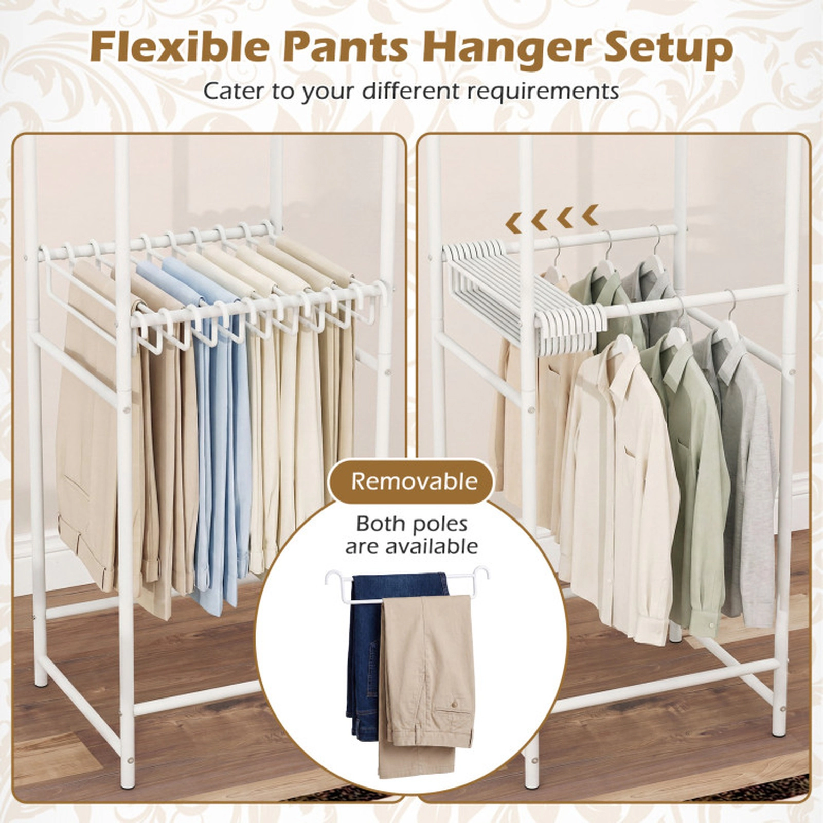 SUGIFT Slim Coat Rack White Freestanding Garment Organizer with 8 Hanging Rods