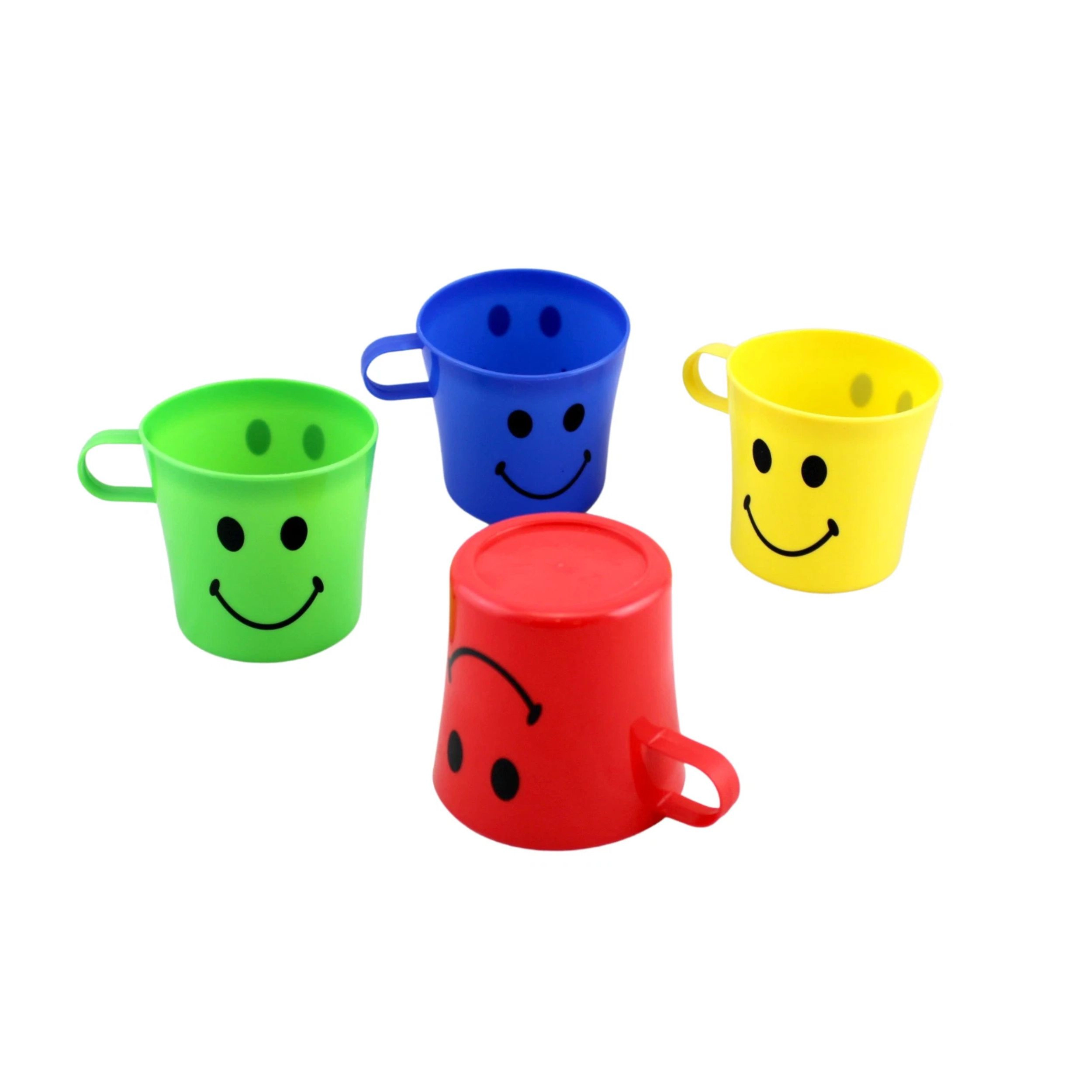 Home Collection Pack of 4 Kids Smiley Face Plastic Cups, 8 oz BPA-Free