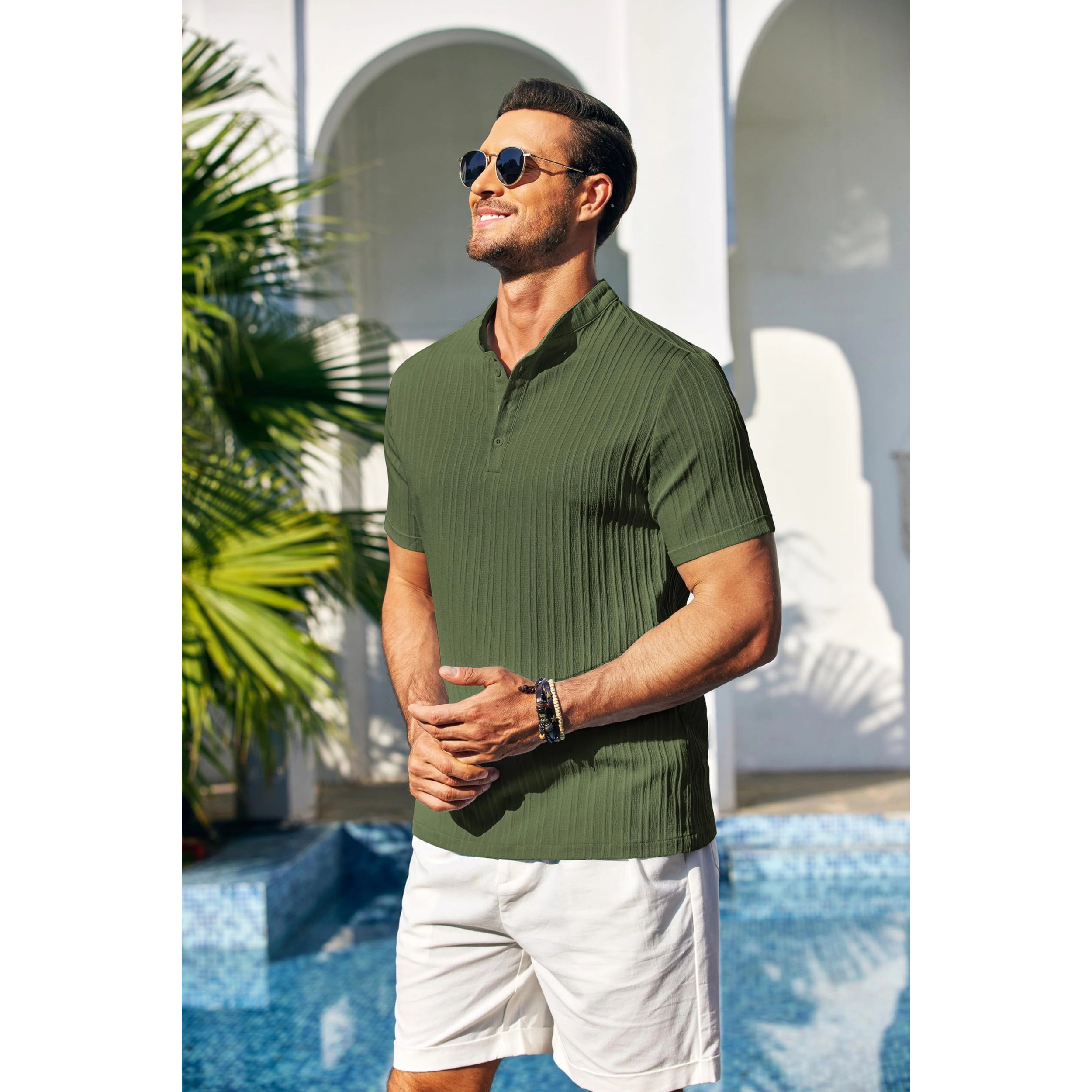 COOFANDY Men's Regular Fit Textured Short Sleeve Henley Shirt