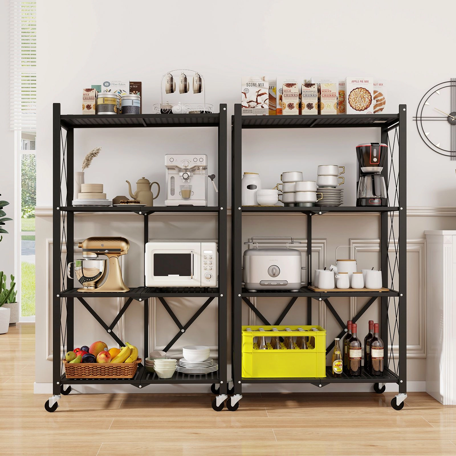 SlickBlue 4 Tier Rolling Storage Rack with Foldable Metal Frame and Wheels