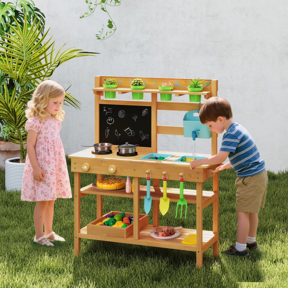 Hivvago Outdoor Play Pretend Kitchen with Faucet and Removable Sinks