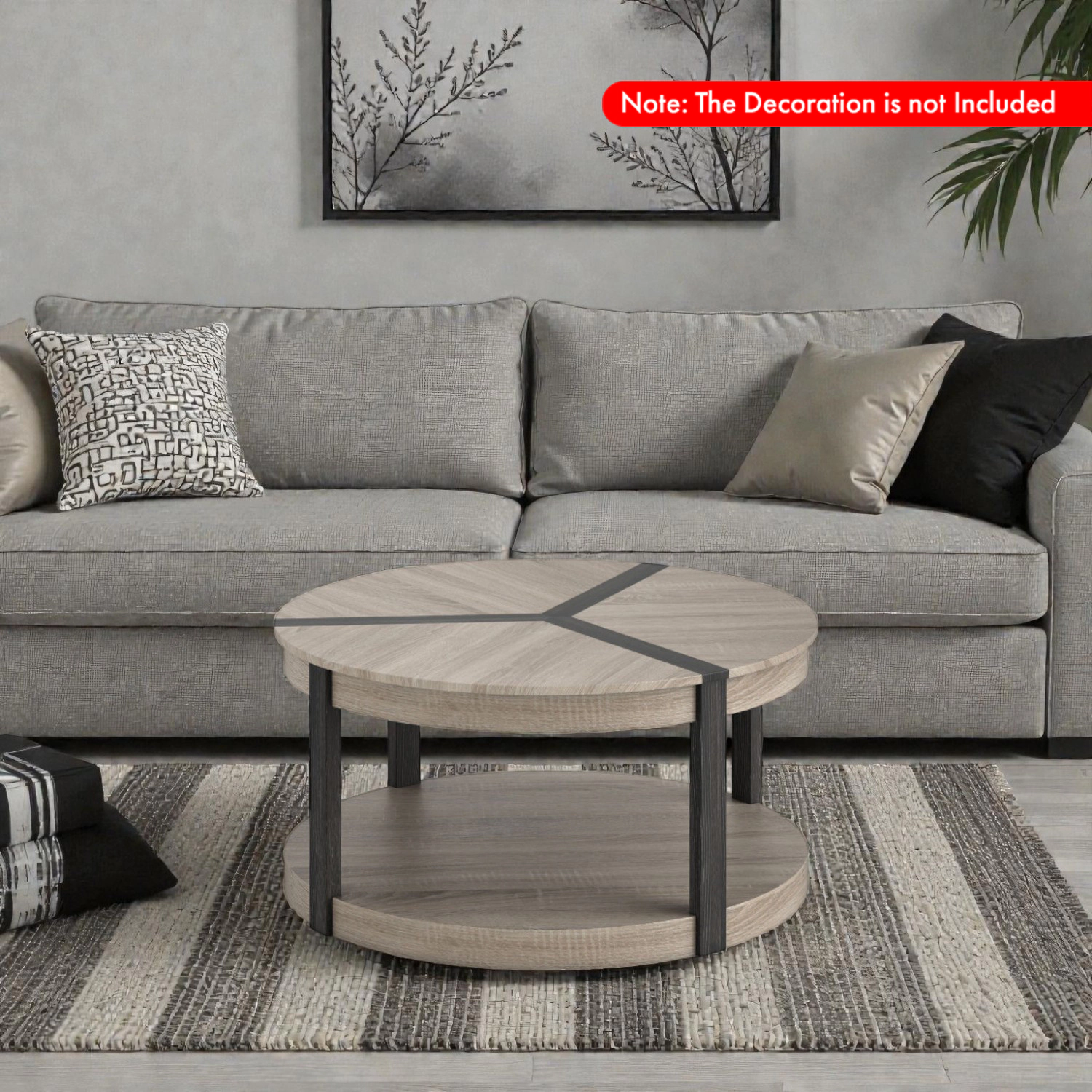 Hivvago Spacious 34.5-Inch Round Rubberwood Table with Dual Levels and Storage